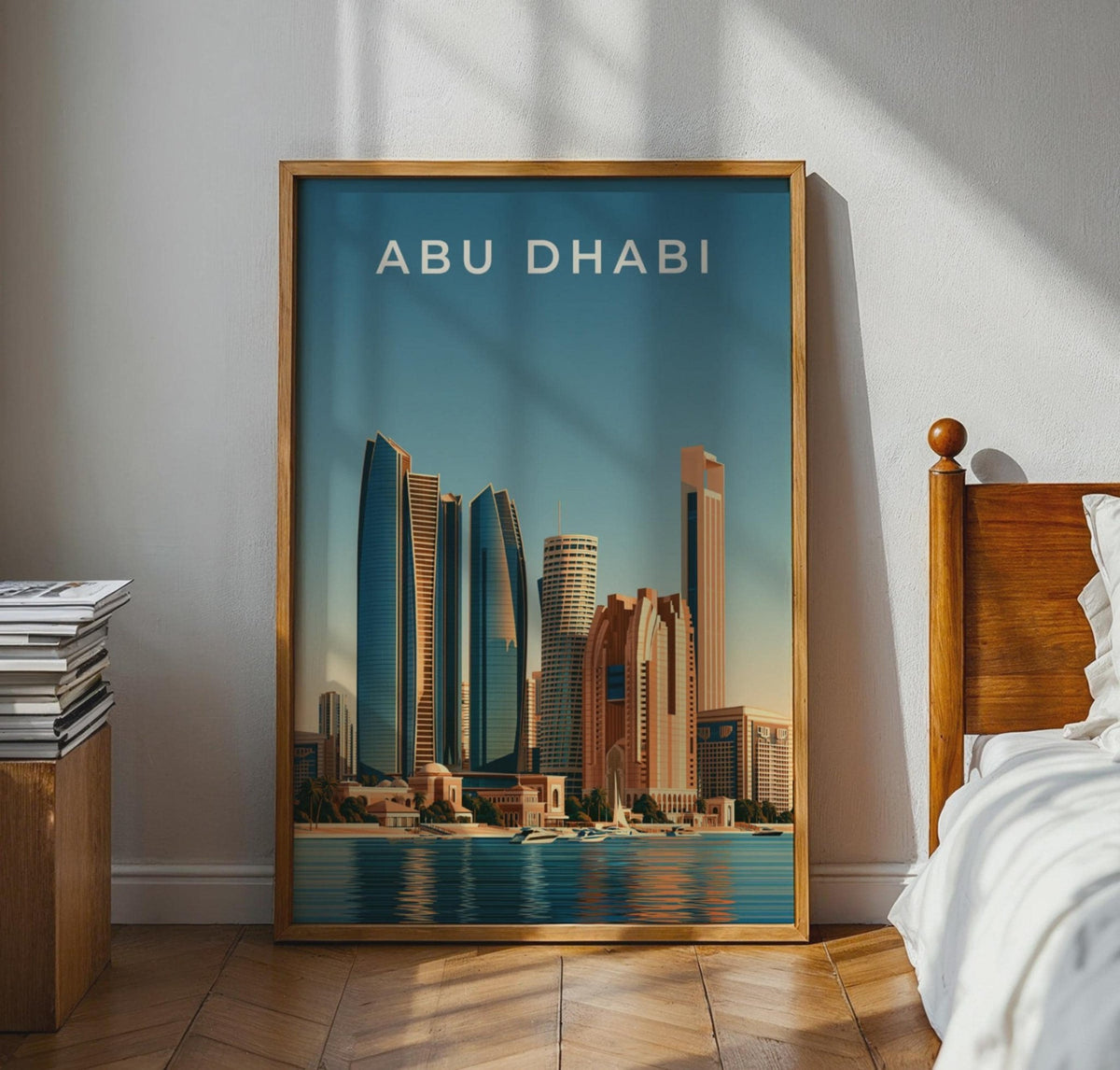Abu Dhabi Skyline Print, UAE City Poster, Modern Minimalist Middle East Wall Art - WanderWall