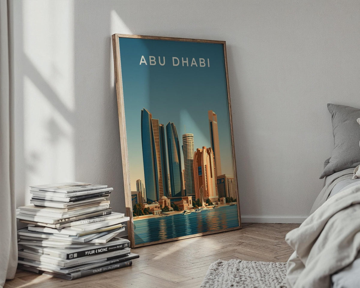 Abu Dhabi Skyline Print, UAE City Poster, Modern Minimalist Middle East Wall Art - WanderWall
