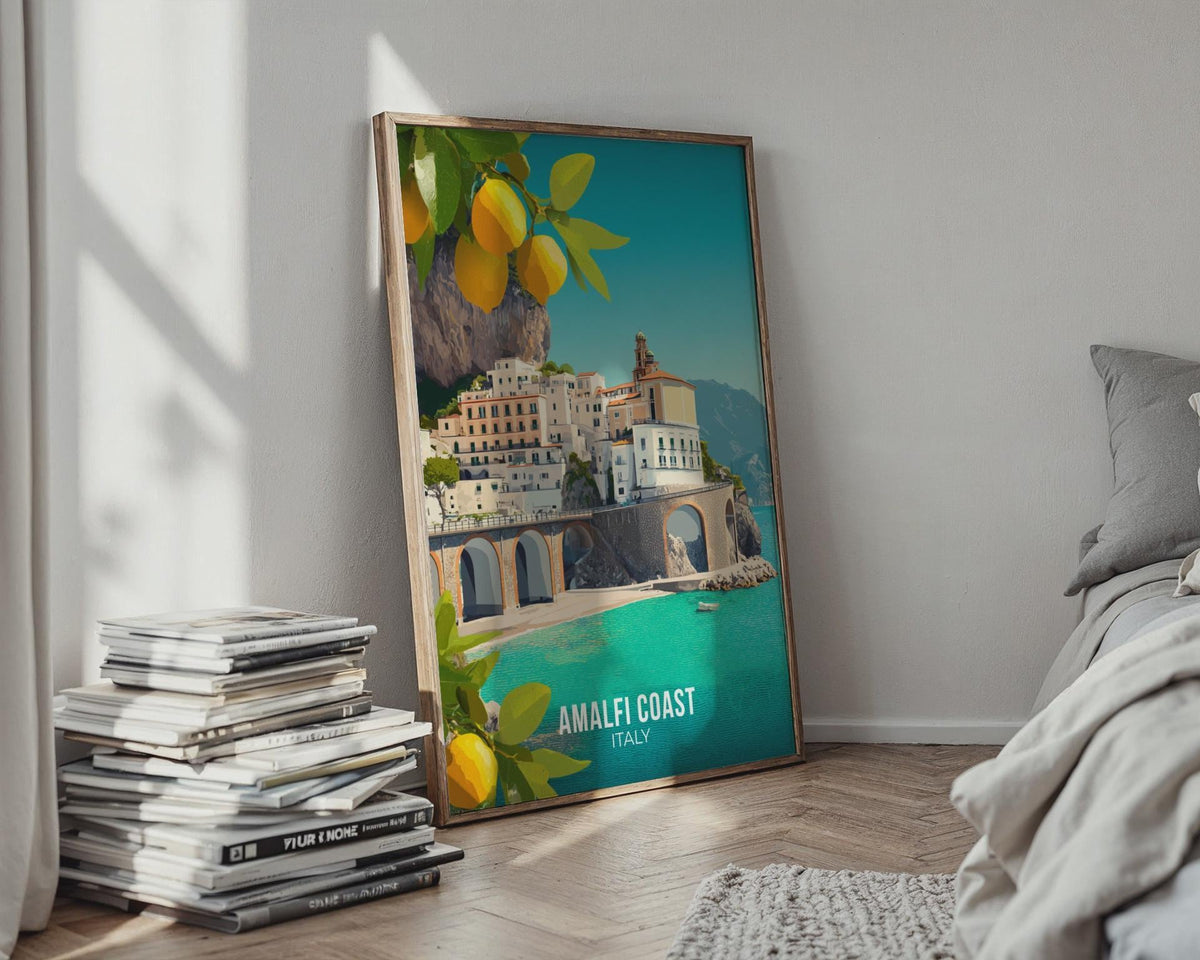 Amalfi Coast Wall Art Print with Lemons and Scenic Landscape - WanderWall