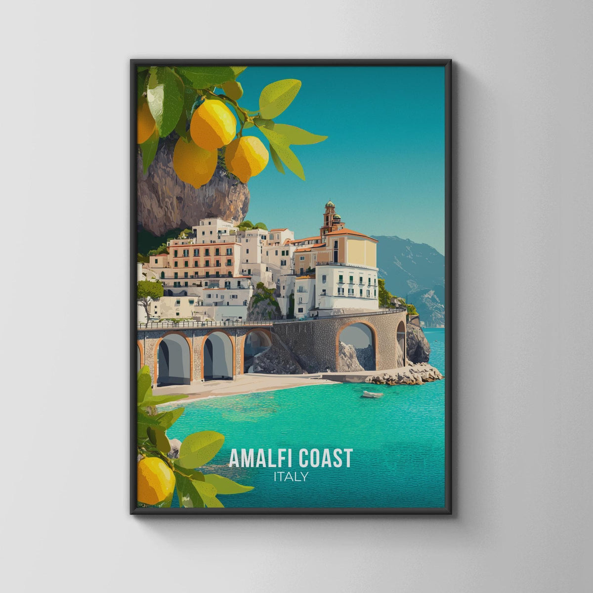 Amalfi Coast Wall Art Print with Lemons and Scenic Landscape - WanderWall