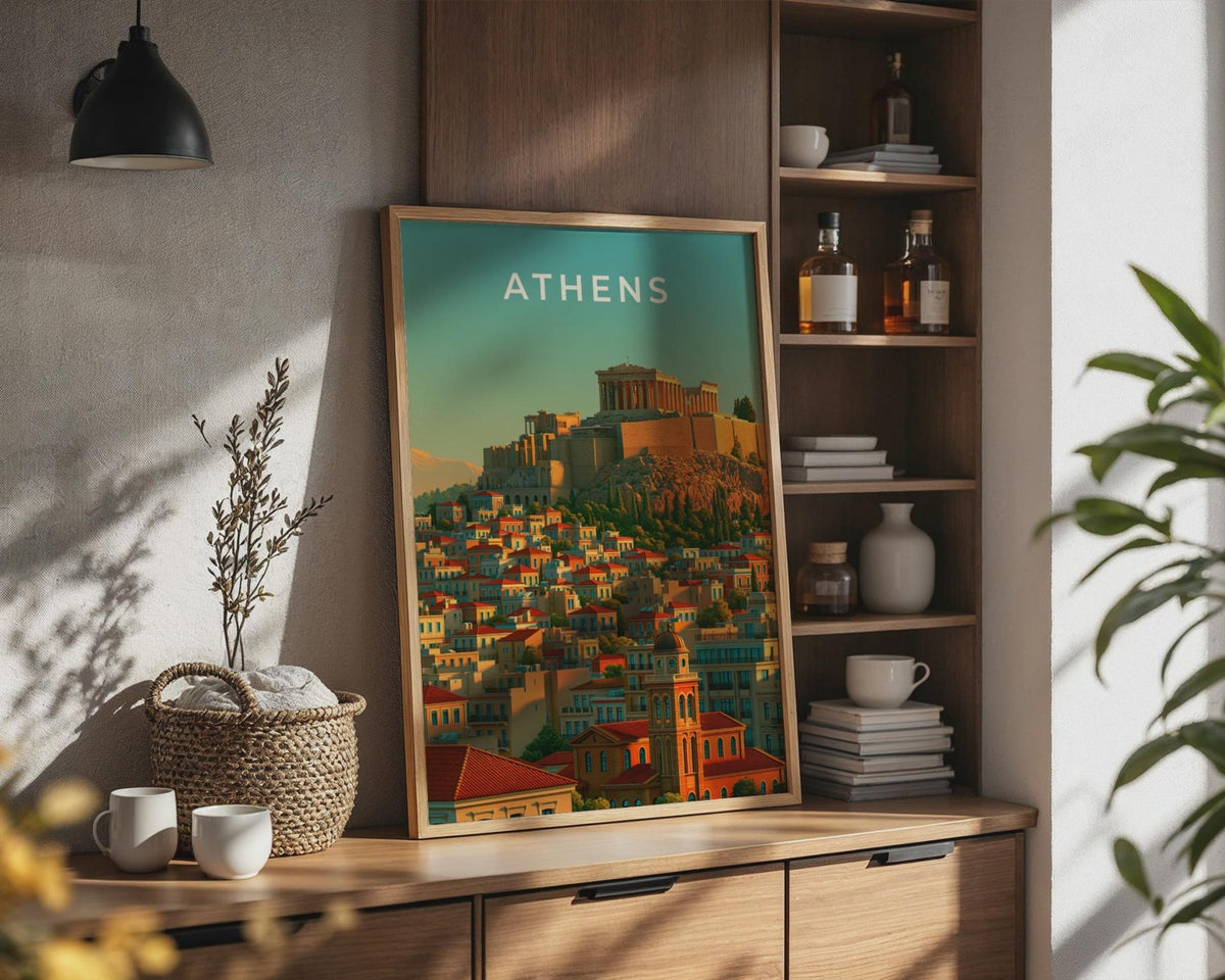 Athens Skyline Print Greek Architecture Art Travel Poster - WanderWall