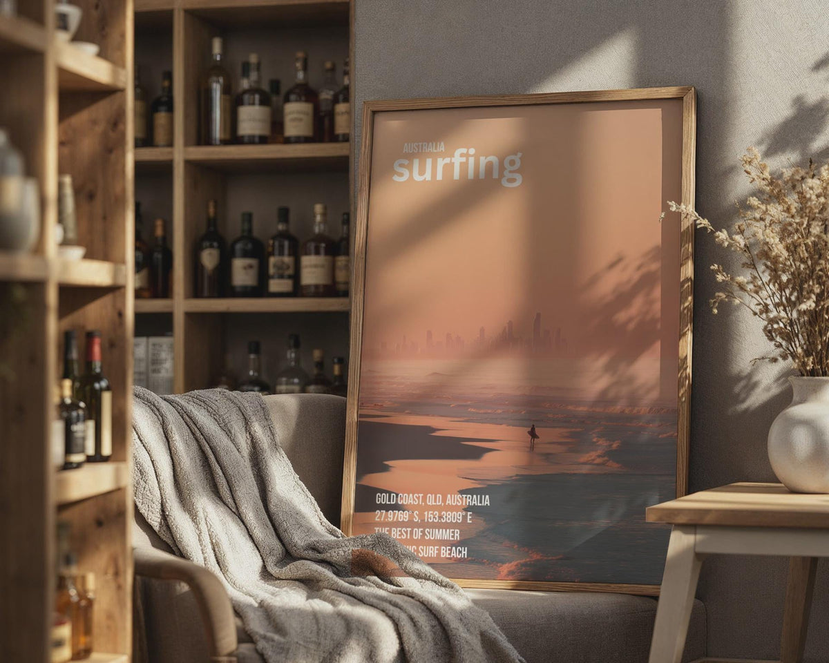 Australia Surfing Poster Gold Coast Print Wall Art Summer Beach - WanderWall