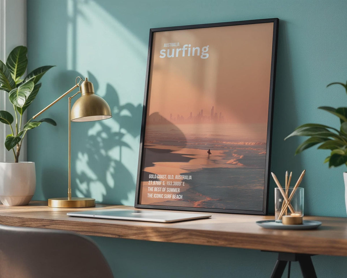 Australia Surfing Poster Gold Coast Print Wall Art Summer Beach - WanderWall