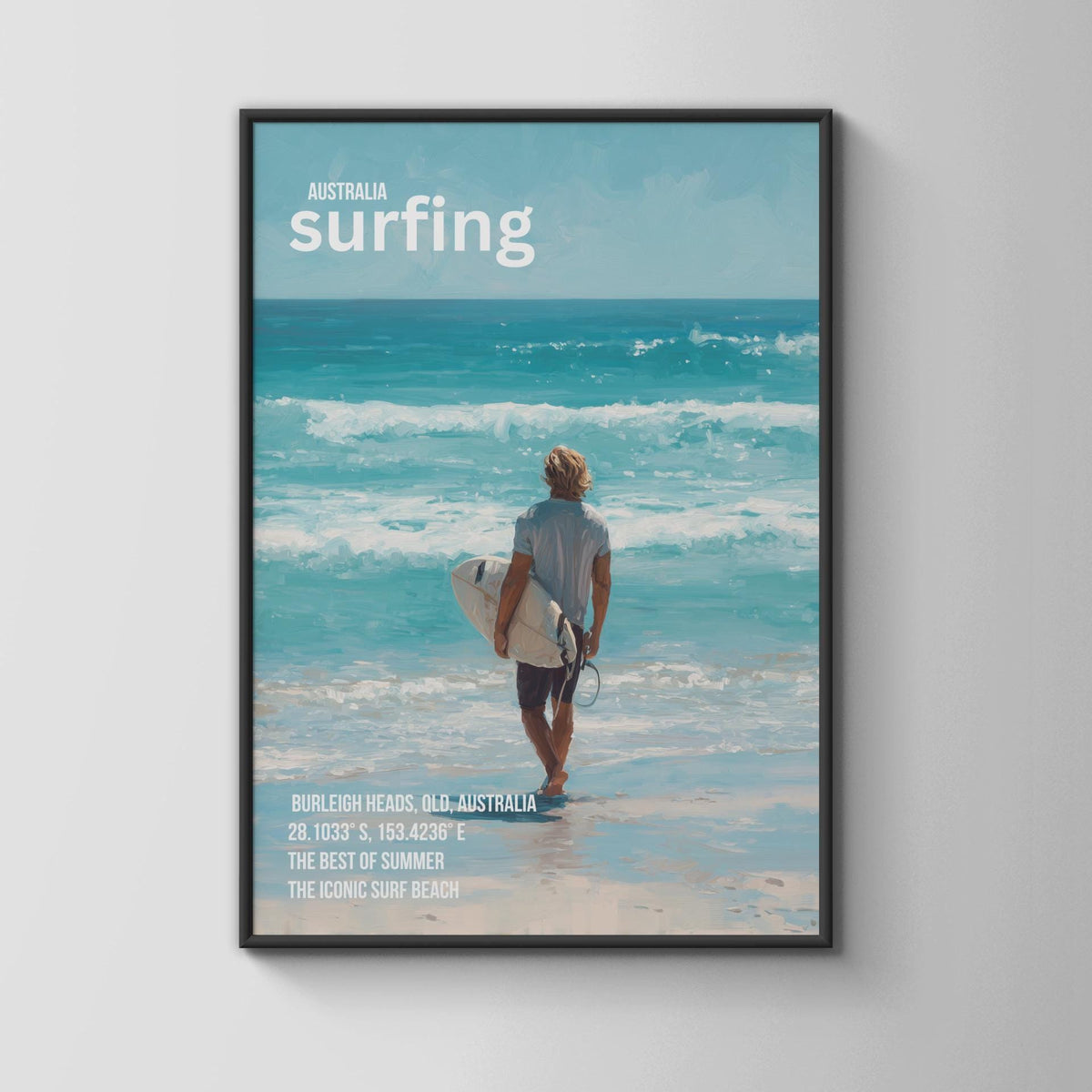 Australia Surfing Print Burleigh Heads Queensland Wall Art - WanderWall