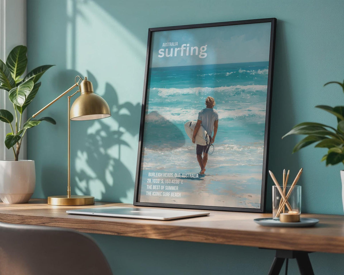 Australia Surfing Print Burleigh Heads Queensland Wall Art - WanderWall