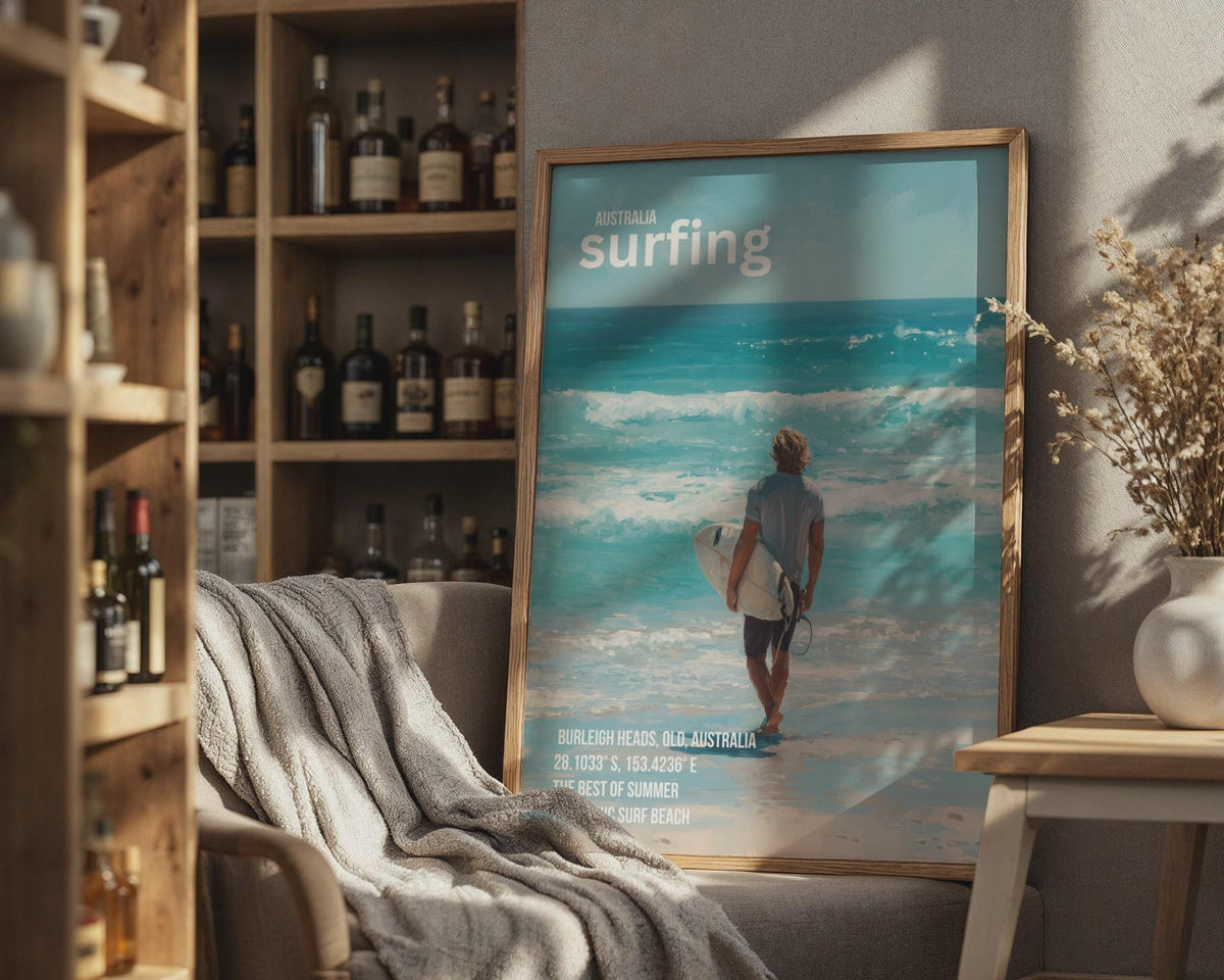 Australia Surfing Print Burleigh Heads Queensland Wall Art - WanderWall