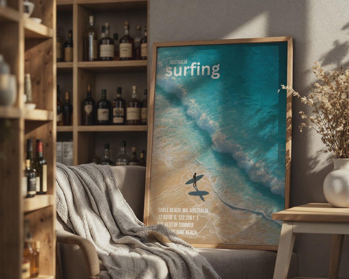 Australia Surfing Wall Art Print Coastal Beach Scene - WanderWall