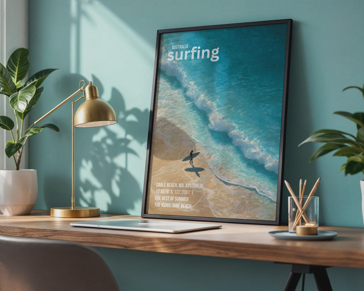 Australia Surfing Wall Art Print Coastal Beach Scene - WanderWall