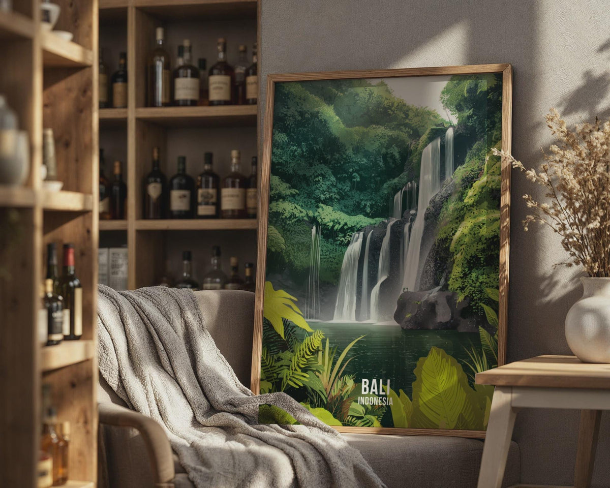 Bali Waterfall Art Print Wall Art Poster Indonesia - WanderWall