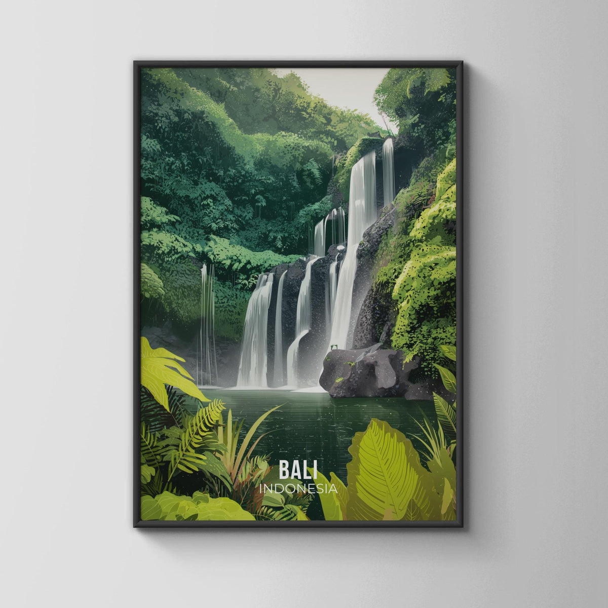 Bali Waterfall Poster Minimalist Art Print - WanderWall