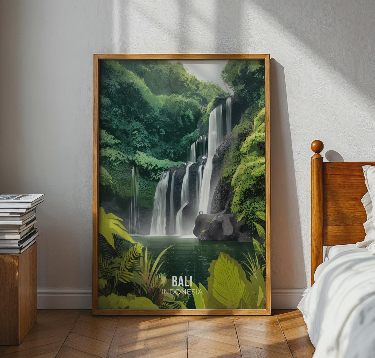 Bali Waterfall Poster Minimalist Art Print - WanderWall
