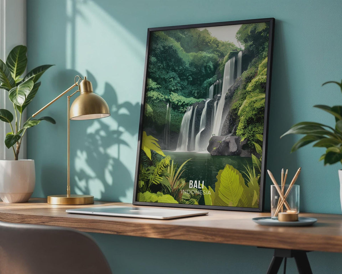Bali Waterfall Poster Minimalist Art Print - WanderWall