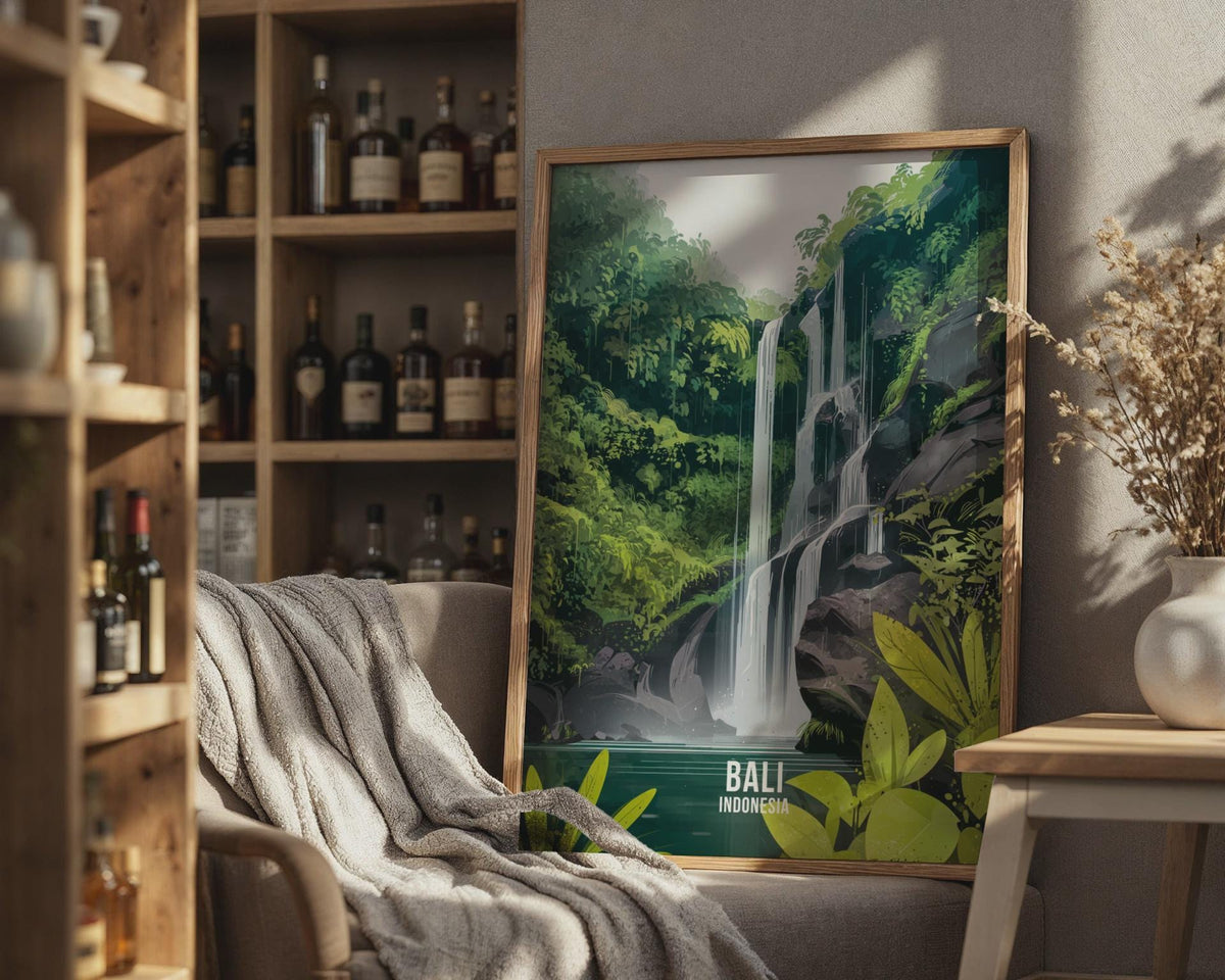 Bali Waterfall Print Wall Art Scenic Indonesia Poster - WanderWall