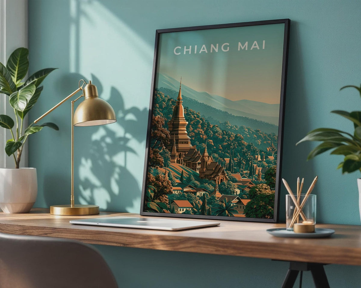 Chiang Mai Print, Thailand Temple Poster, Vintage Style Wall Art - WanderWall