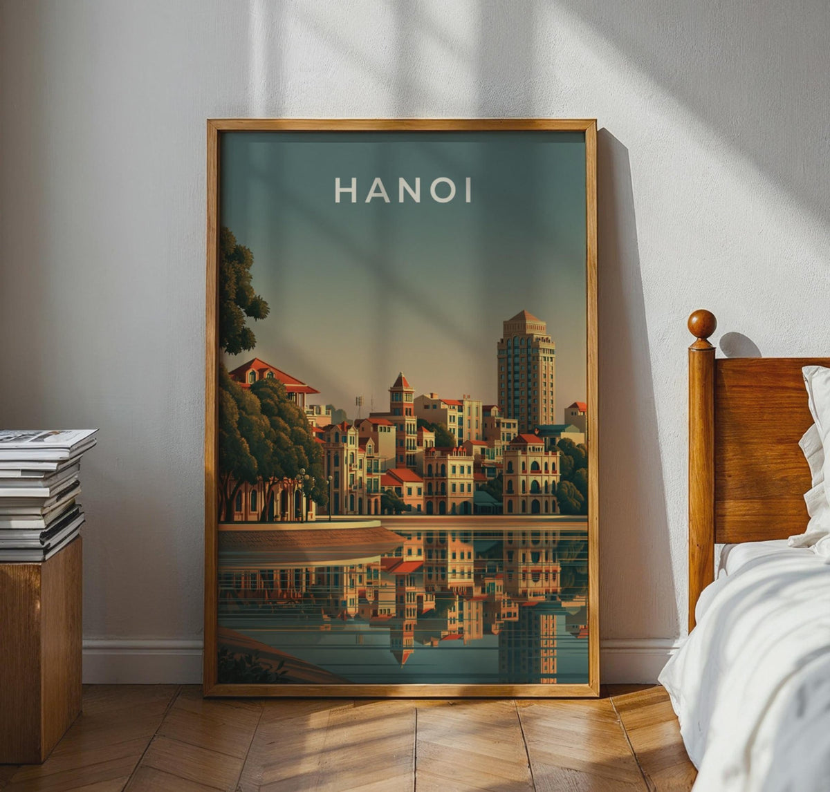 Hanoi Print, Vietnam City Poster, Hoan Kiem Lake, Retro Cityscape Wall Art - WanderWall