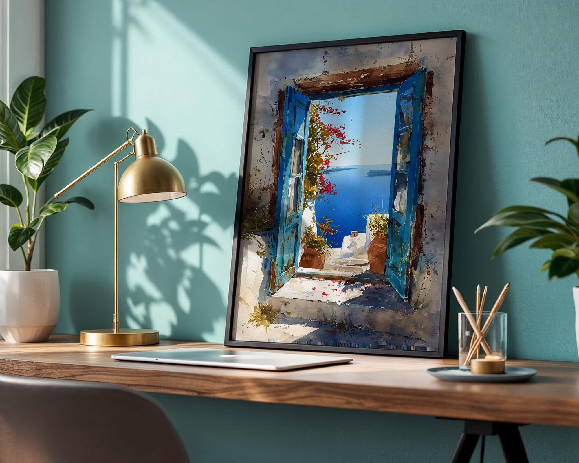 Santorini Open Window Poster - Henri Mattise Greece Travel Art
