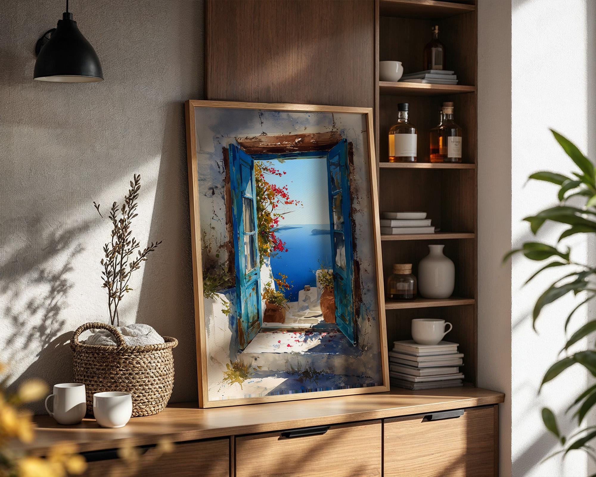 Santorini Open Window Poster - Henri Mattise Greece Travel Art