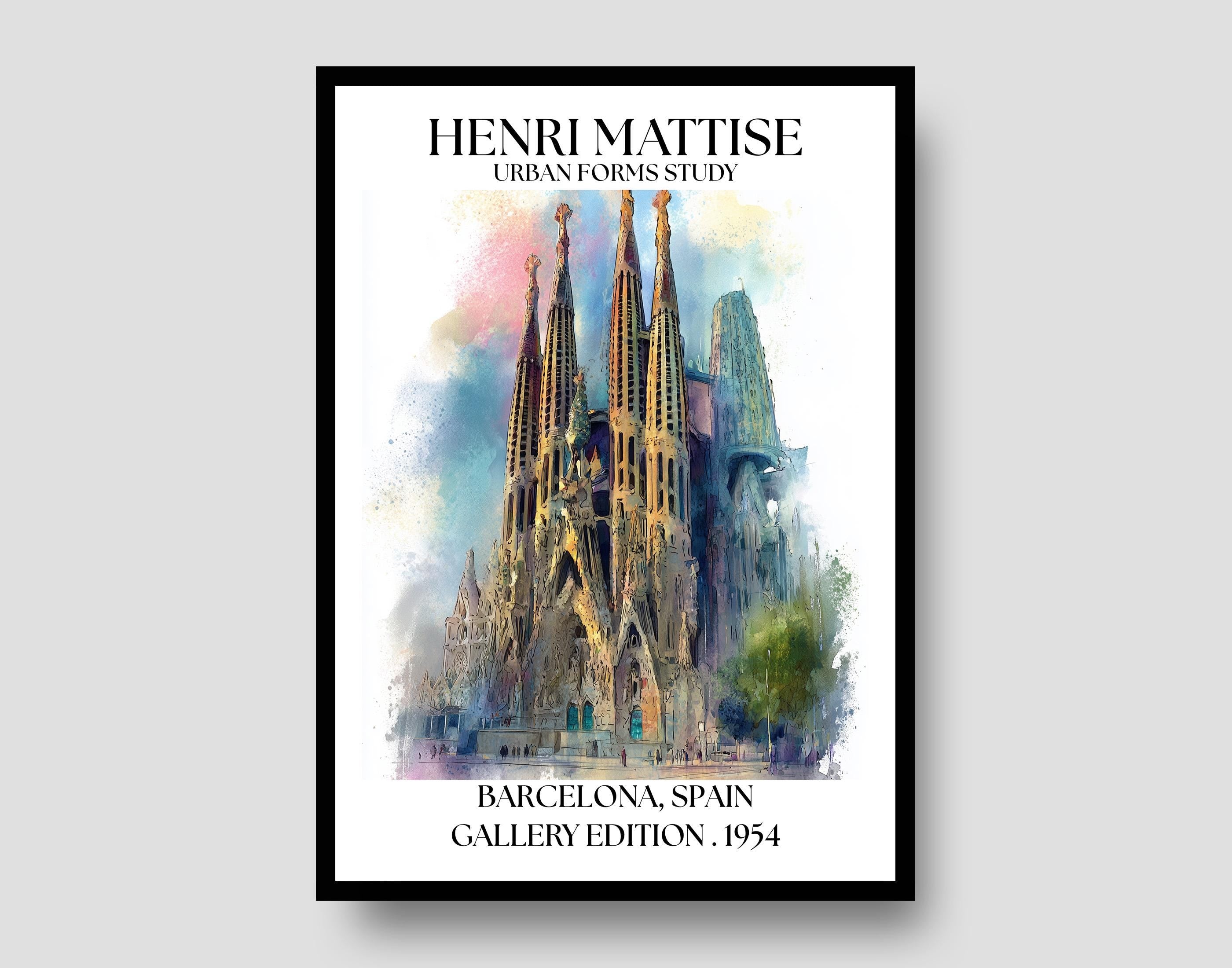 Barcelona Henri Mattise Travel Poster - Sagrada Familia Wall Art Print