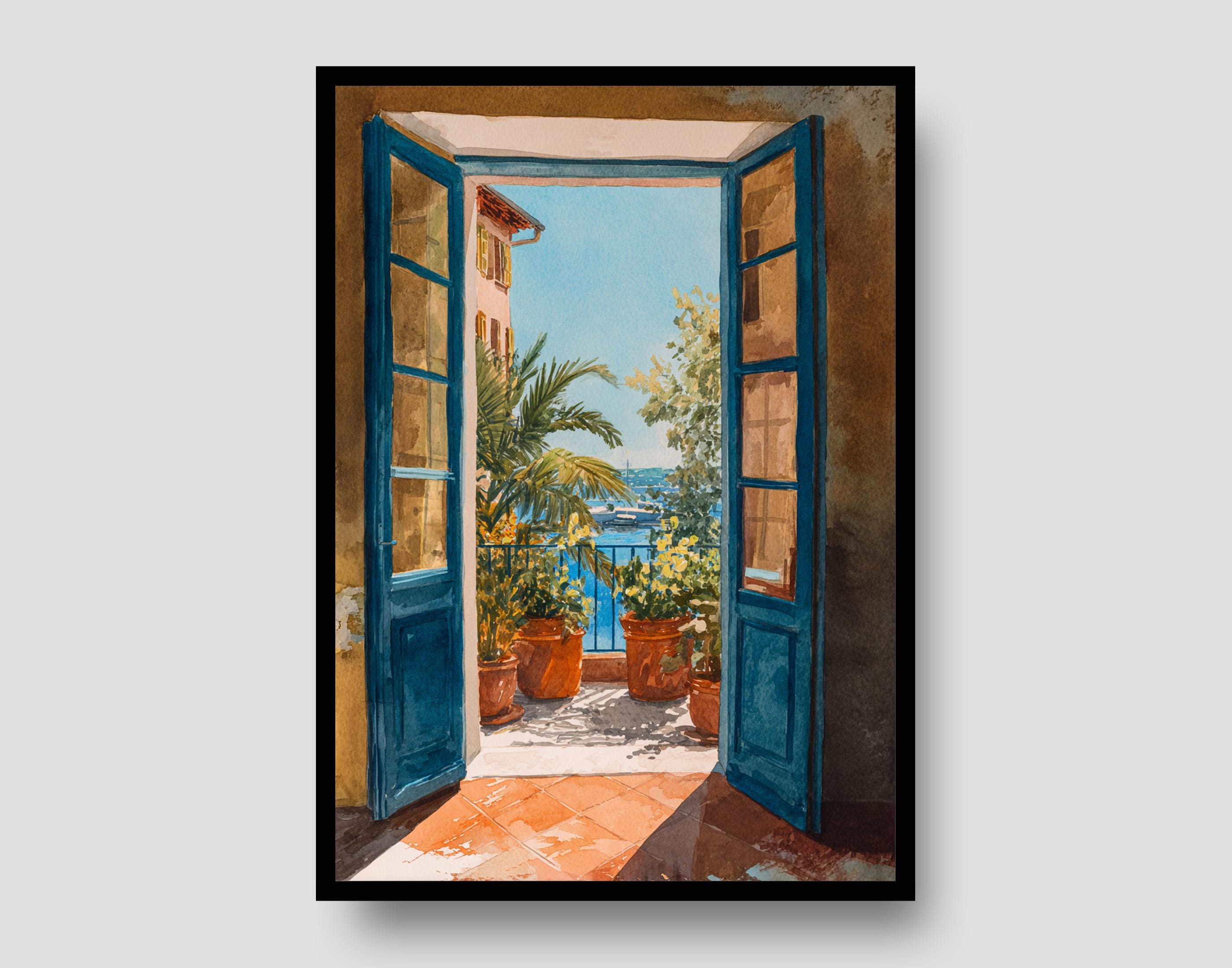French Riviera Open Window Watercolour Poster - Henri Mattise Travel Art