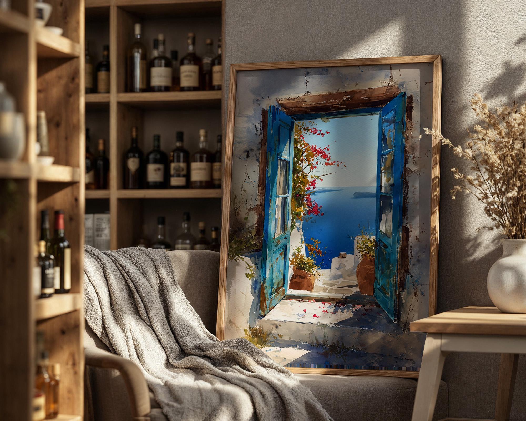 Santorini Open Window Poster - Henri Mattise Greece Travel Art