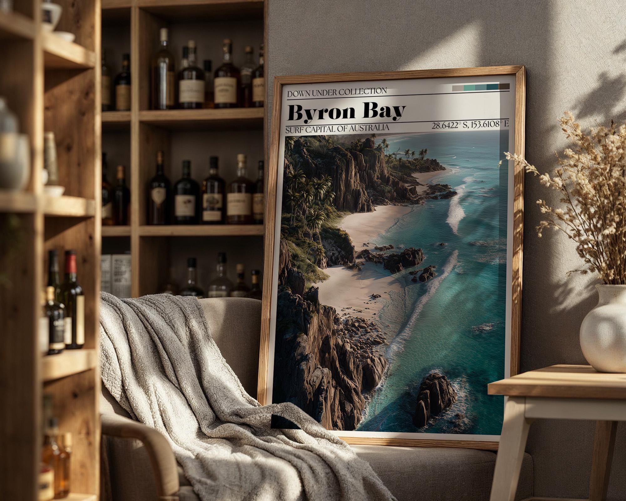 Byron Bay Australia Travel Poster – Coastal Surf Art