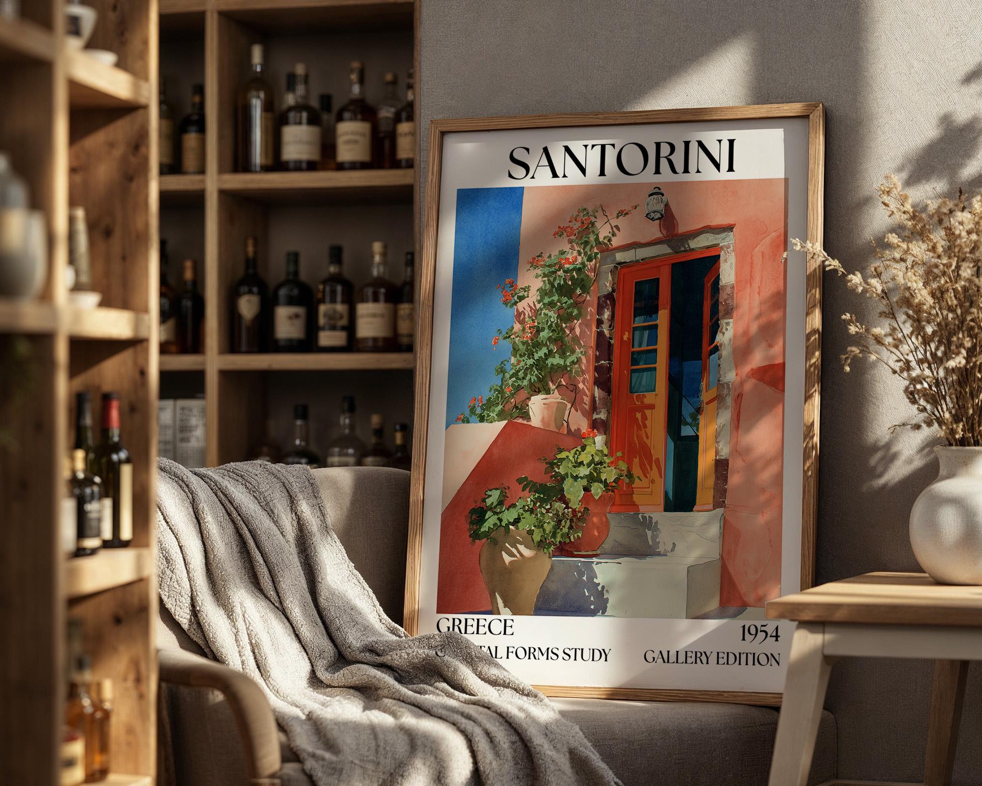 Santorini Henri Mattise Poster - Santorini Watercolour Travel Wall Art Print