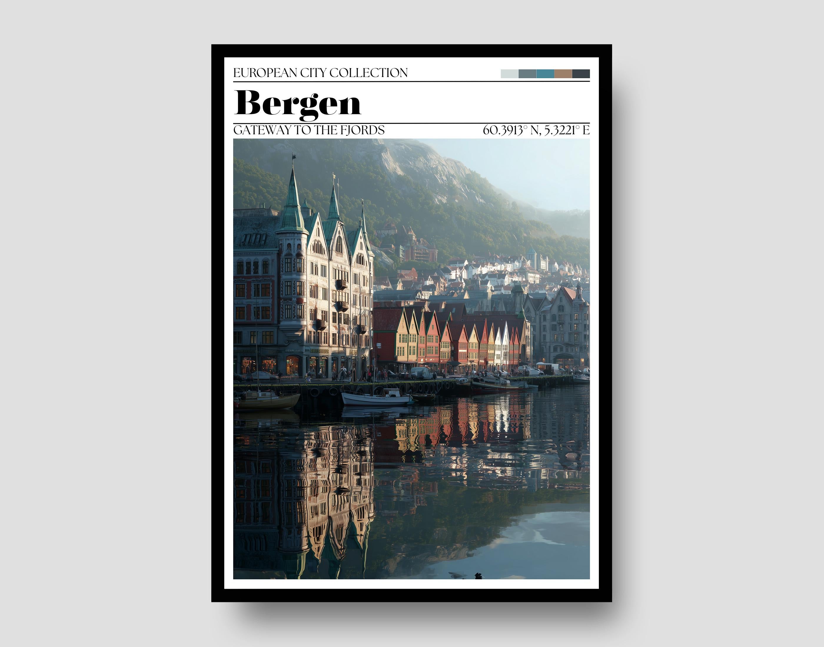 Bergen Poster - Norway Travel Wall Art Print