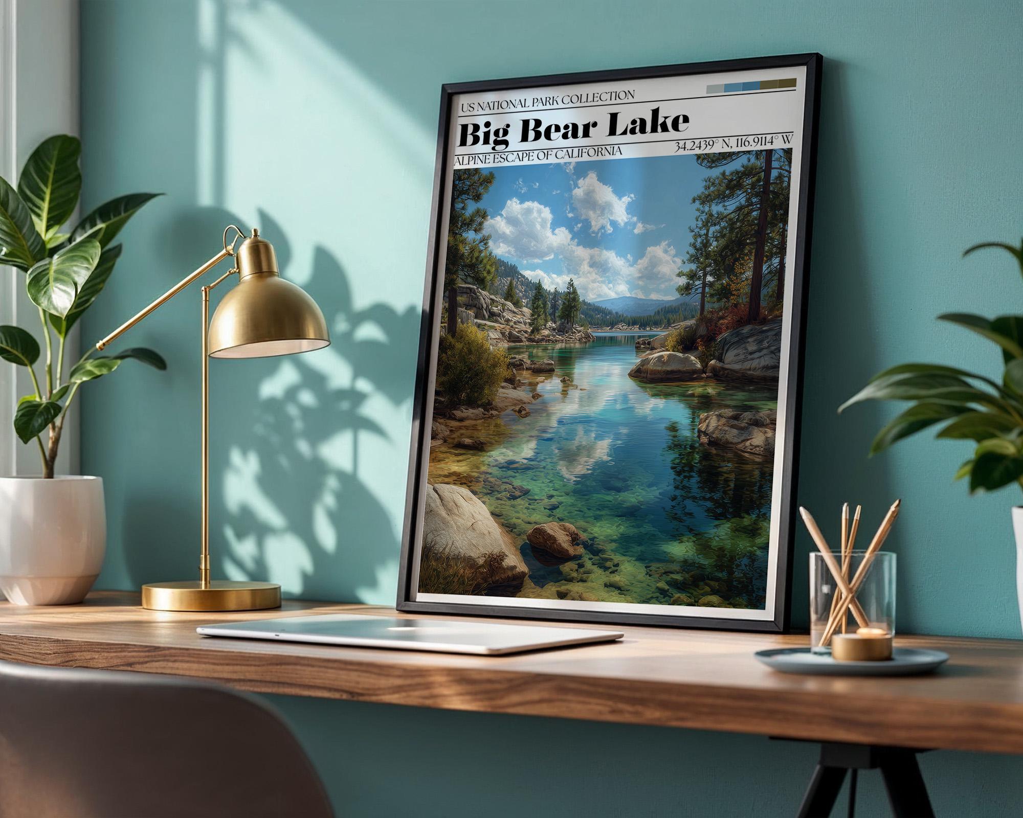 Big Bear Lake Poster – California Mountain Travel Wall Art Print