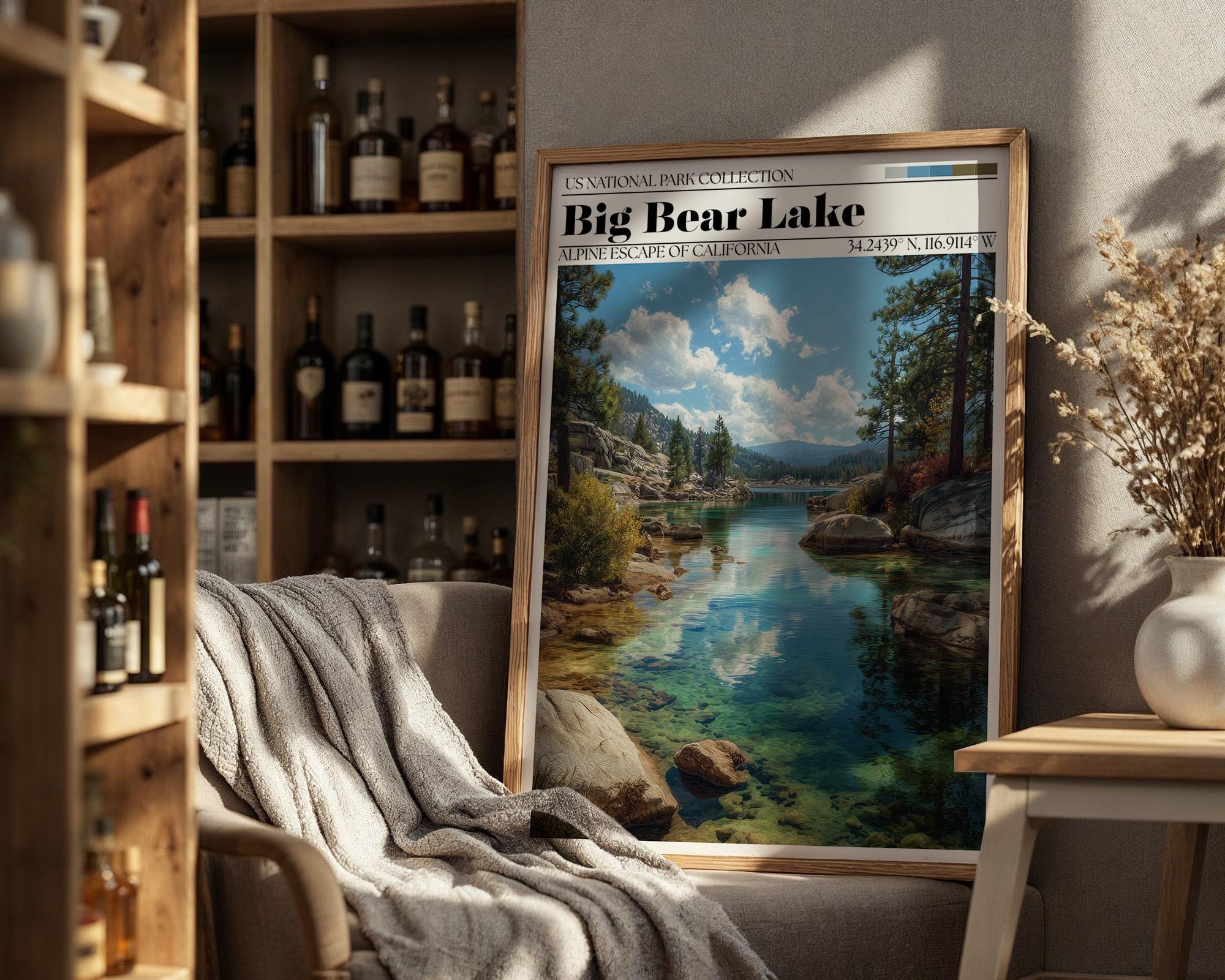 Big Bear Lake Poster – California Mountain Travel Wall Art Print