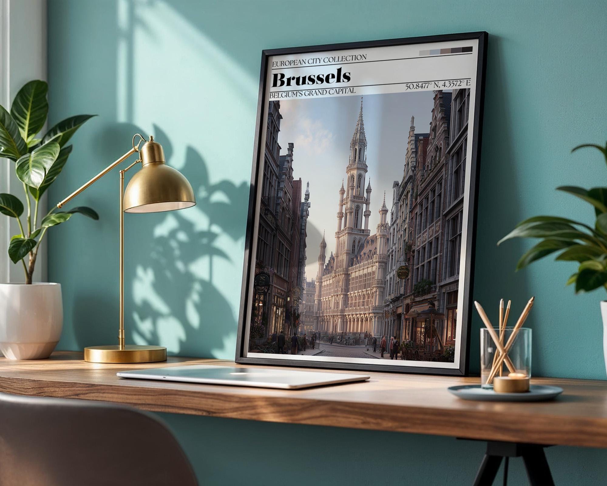 Brussels, Belgium Travel Poster - Grand Place Wall Art Print