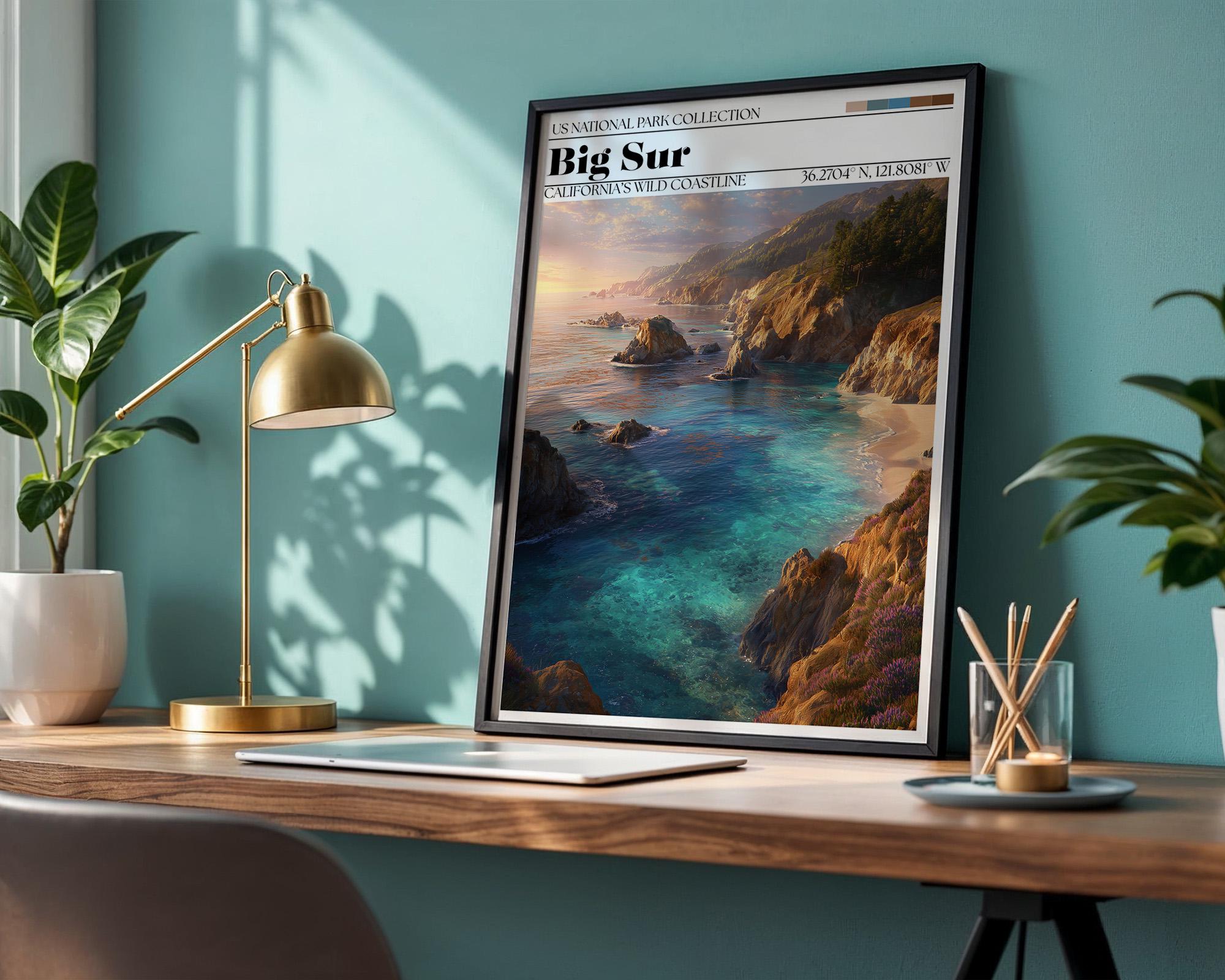 Big Sur California Travel Poster – Coastal Cliff Art