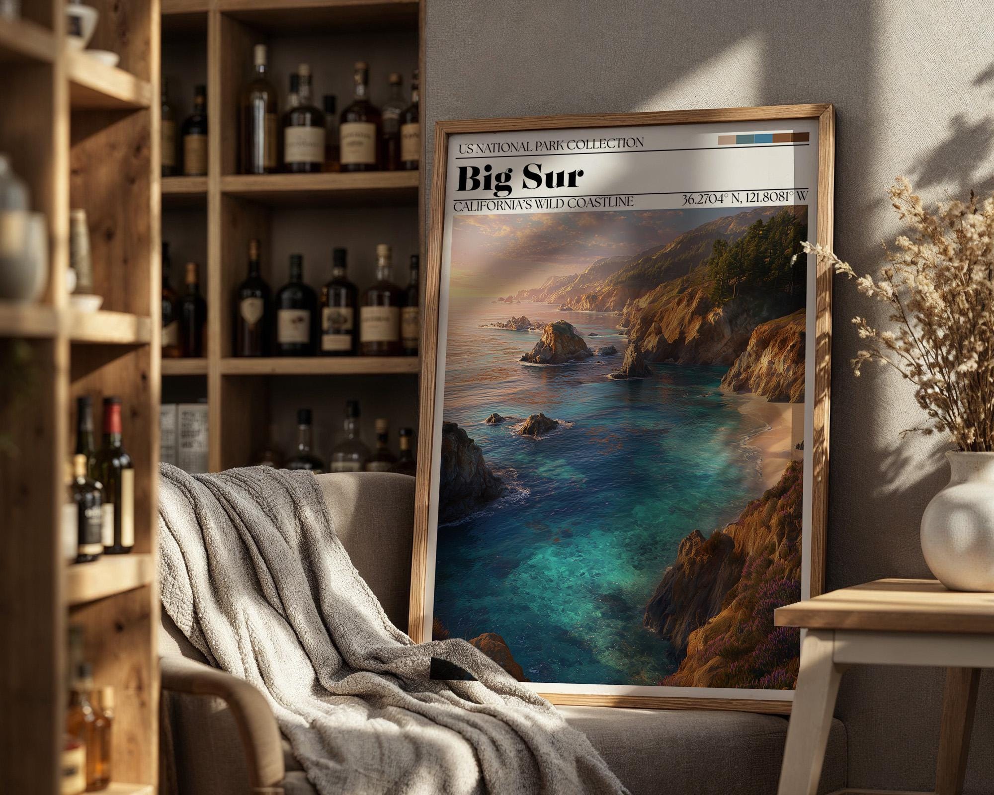 Big Sur California Travel Poster – Coastal Cliff Art