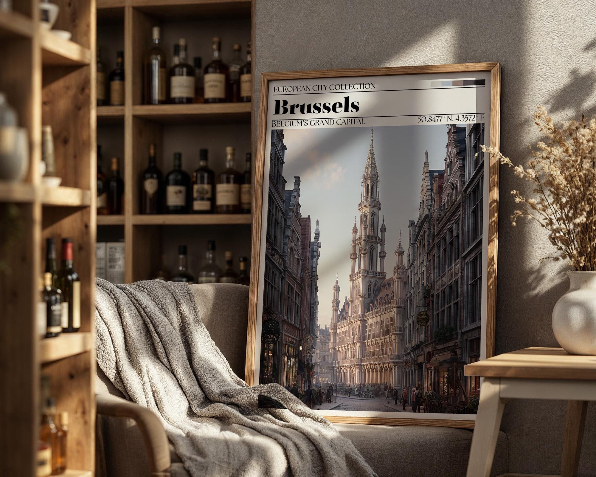 Brussels, Belgium Travel Poster - Grand Place Wall Art Print