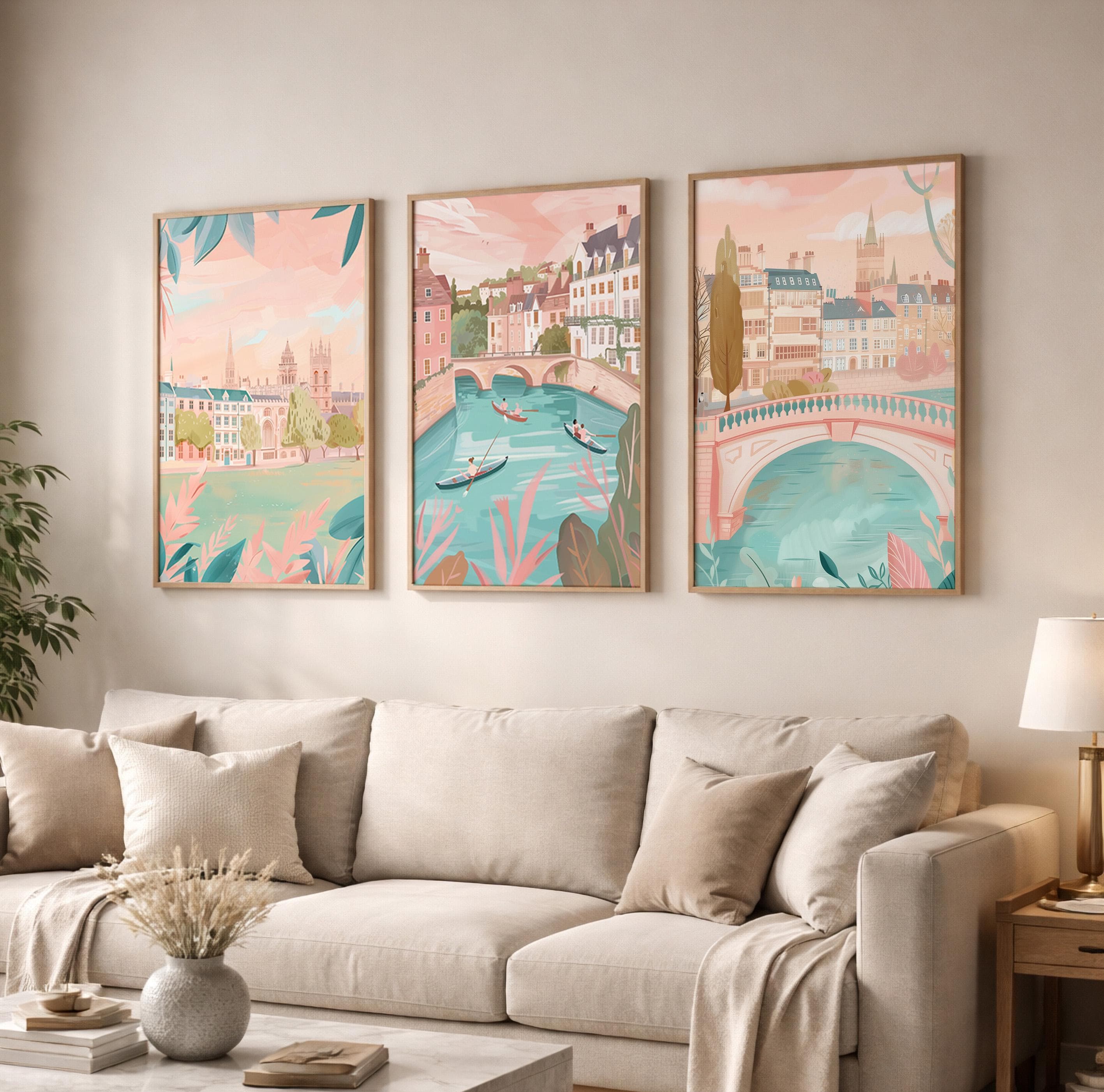 Cambridge Set of 3 Posters - Cambridge University Wall Art Prints - Travel Wall Art