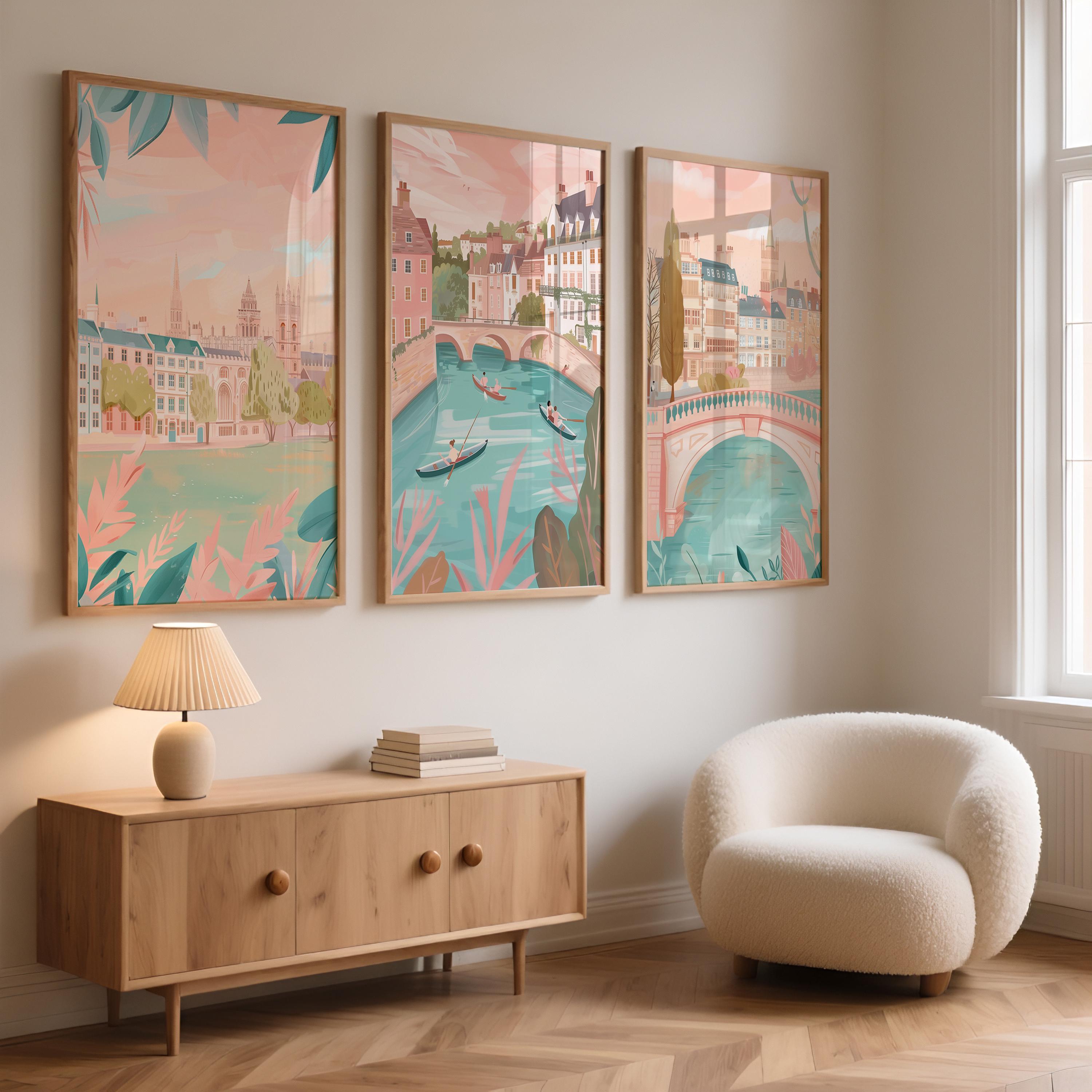 Cambridge Set of 3 Posters - Cambridge University Wall Art Prints - Travel Wall Art