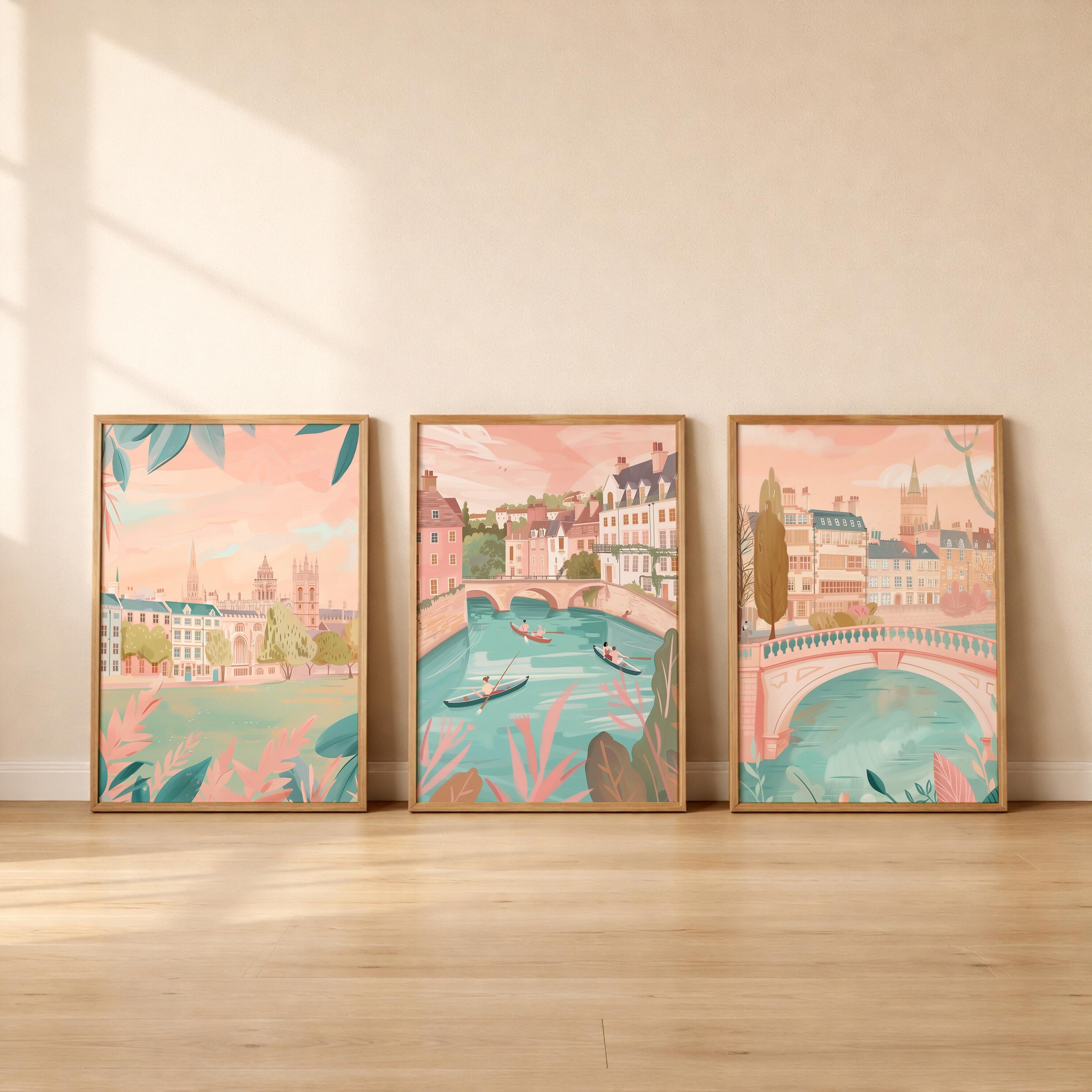 Cambridge Set of 3 Posters - Cambridge University Wall Art Prints - Travel Wall Art