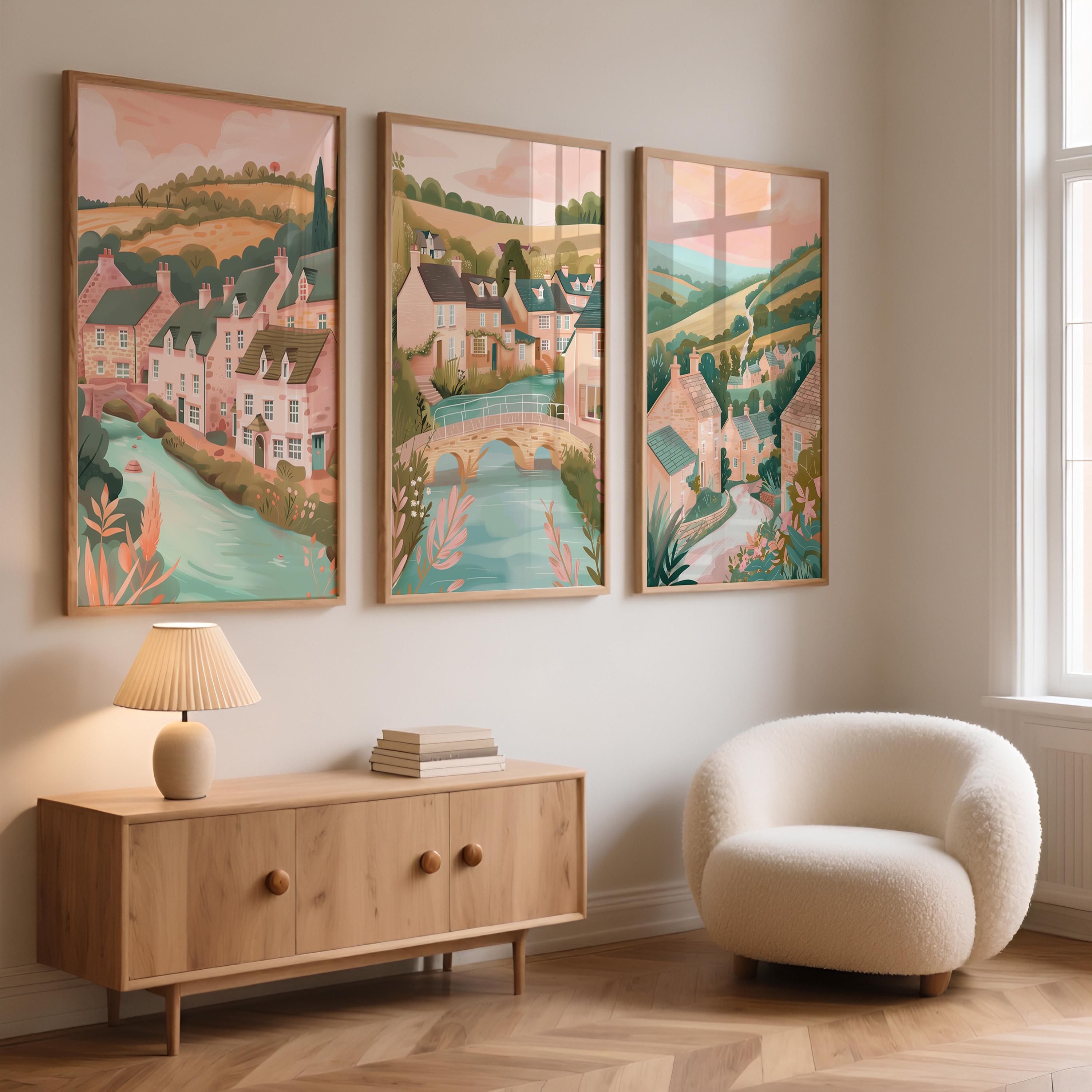 Set Of 3 Cotswolds Posters - Cotswold Village Wall Art Prints - Travel Wall Art