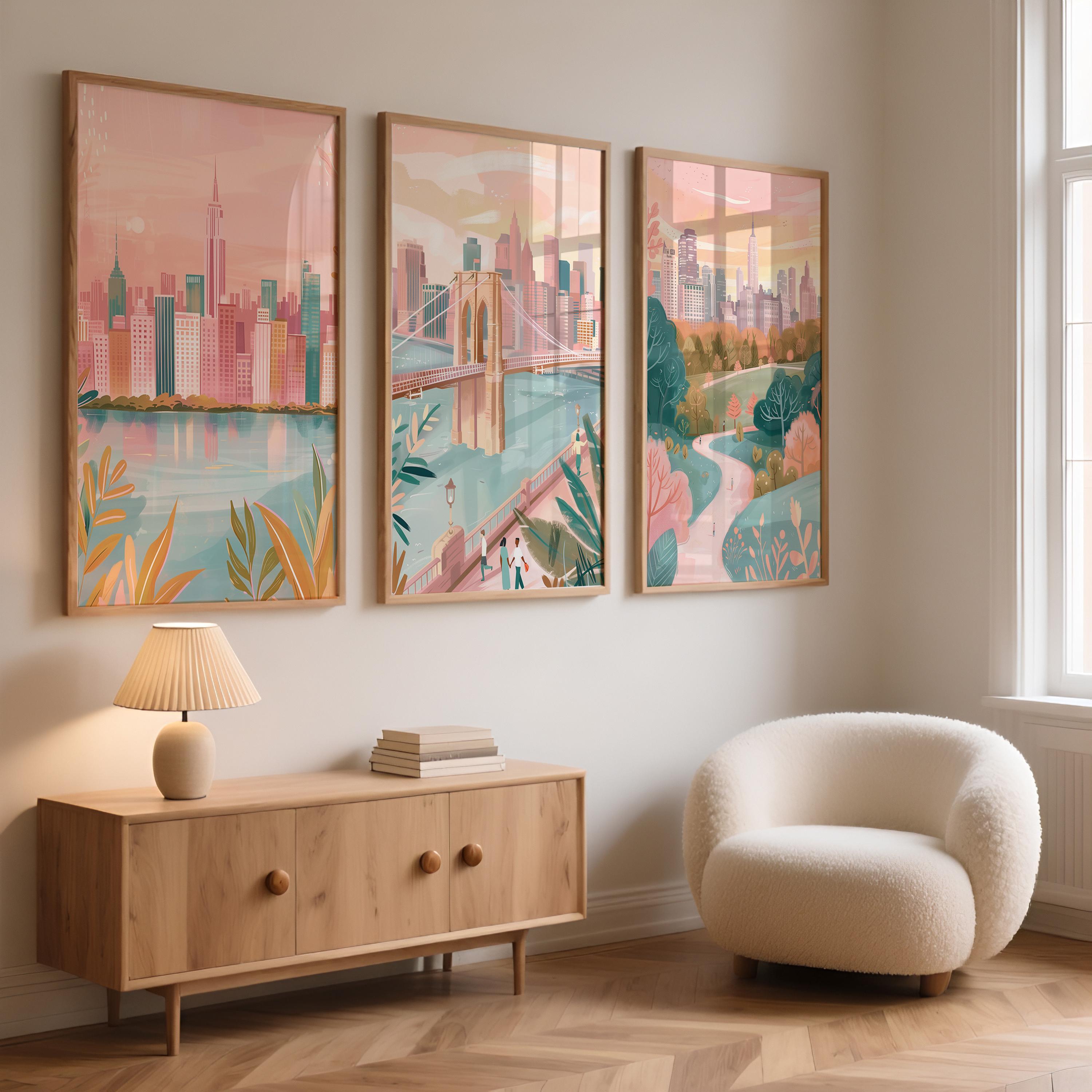 New York City Set Of 3 Posters - New York Cityscape Wall Art - Travel Wall Art