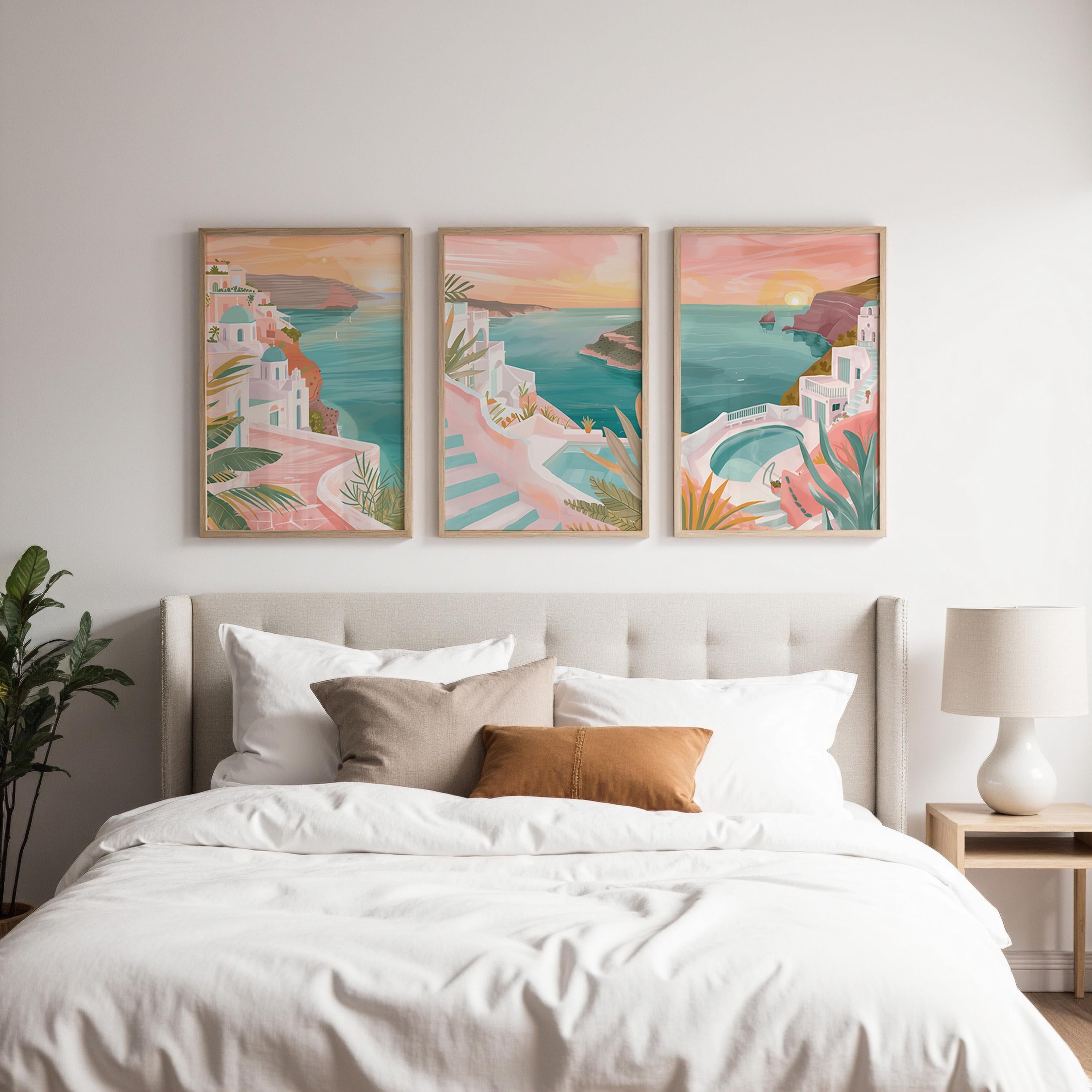 Santorini Set Of 3 Posters - Santorini Coastal Wall Art Prints - Travel Wall Art