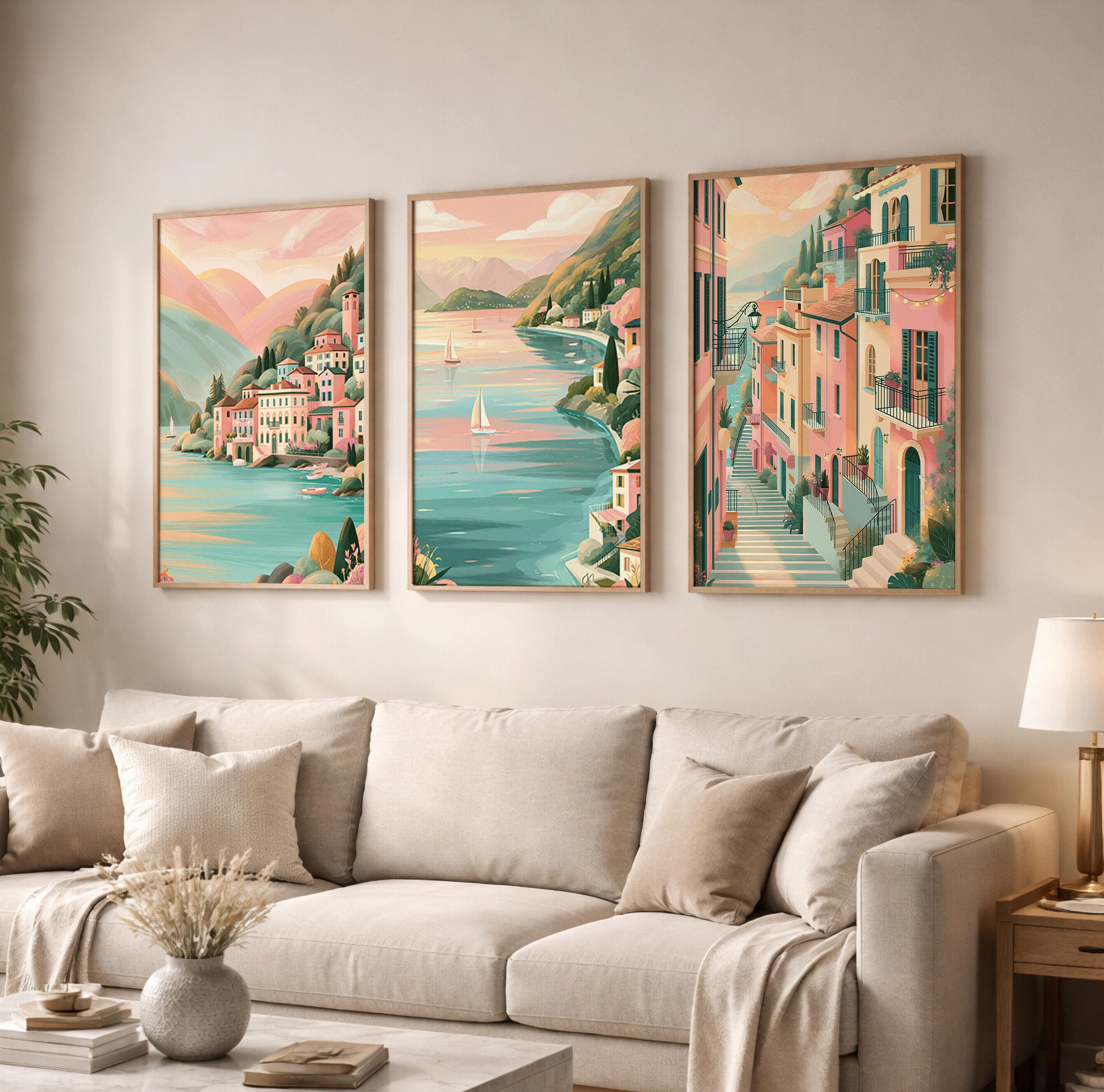 Set of 3 Lake Como Italy Posters - Italian Wall Art Prints - Travel Wall Art