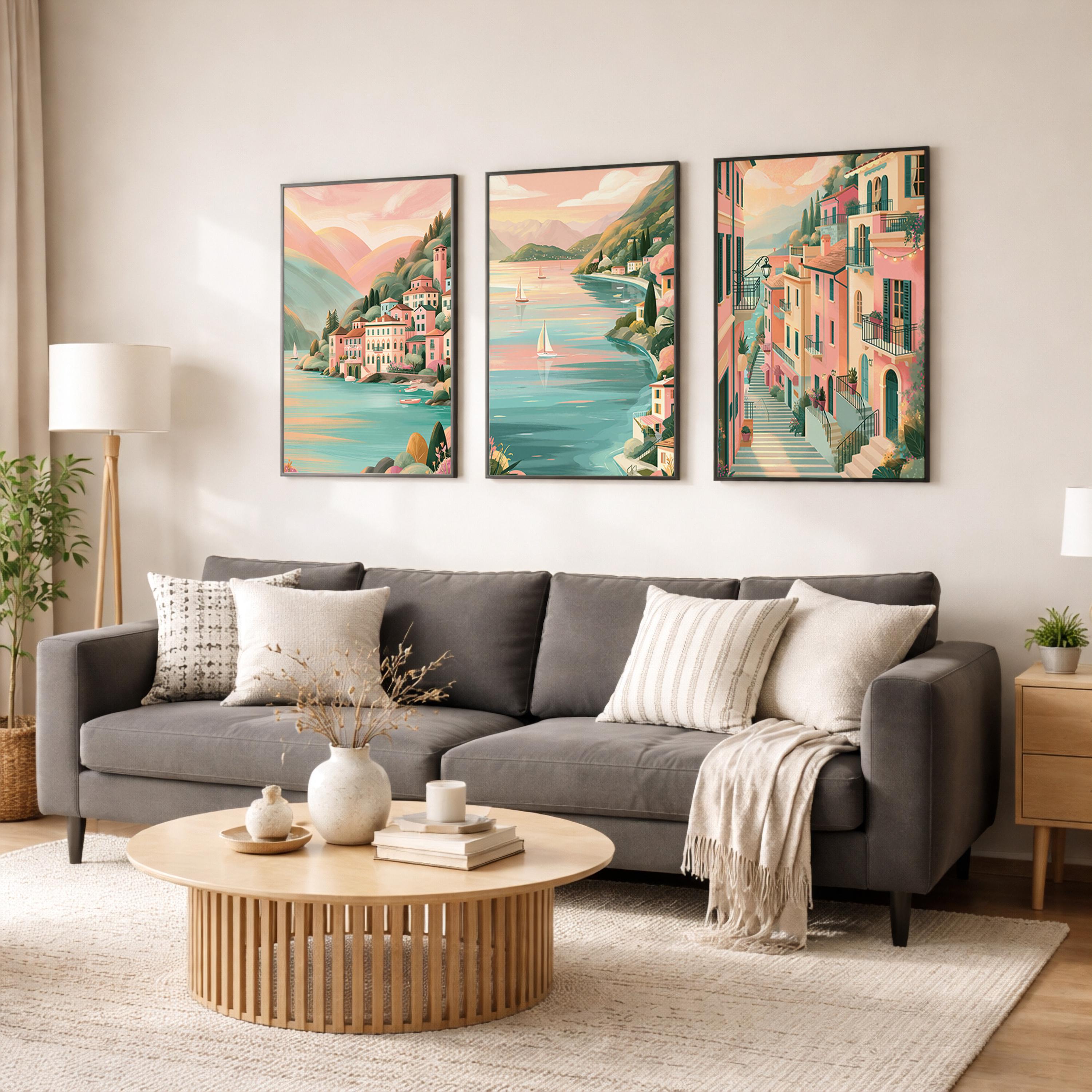 Set of 3 Lake Como Italy Posters - Italian Wall Art Prints - Travel Wall Art