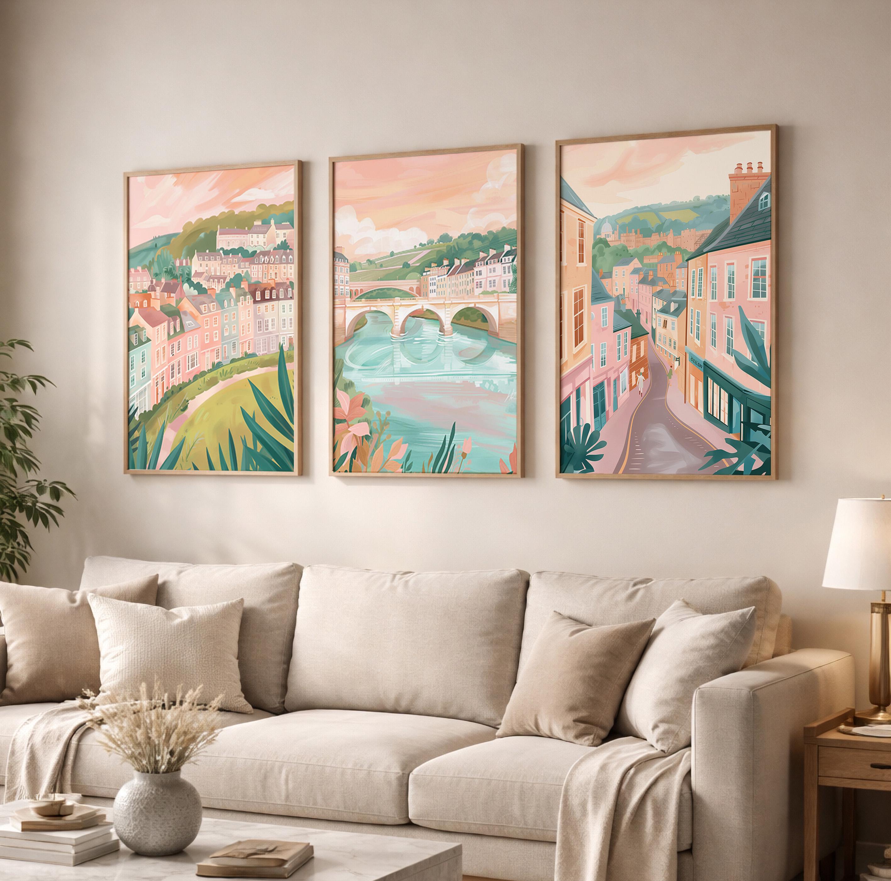 Bath Set Of 3 Posters - Bath, Somerset Wall Art Prints - Travel Wall Art