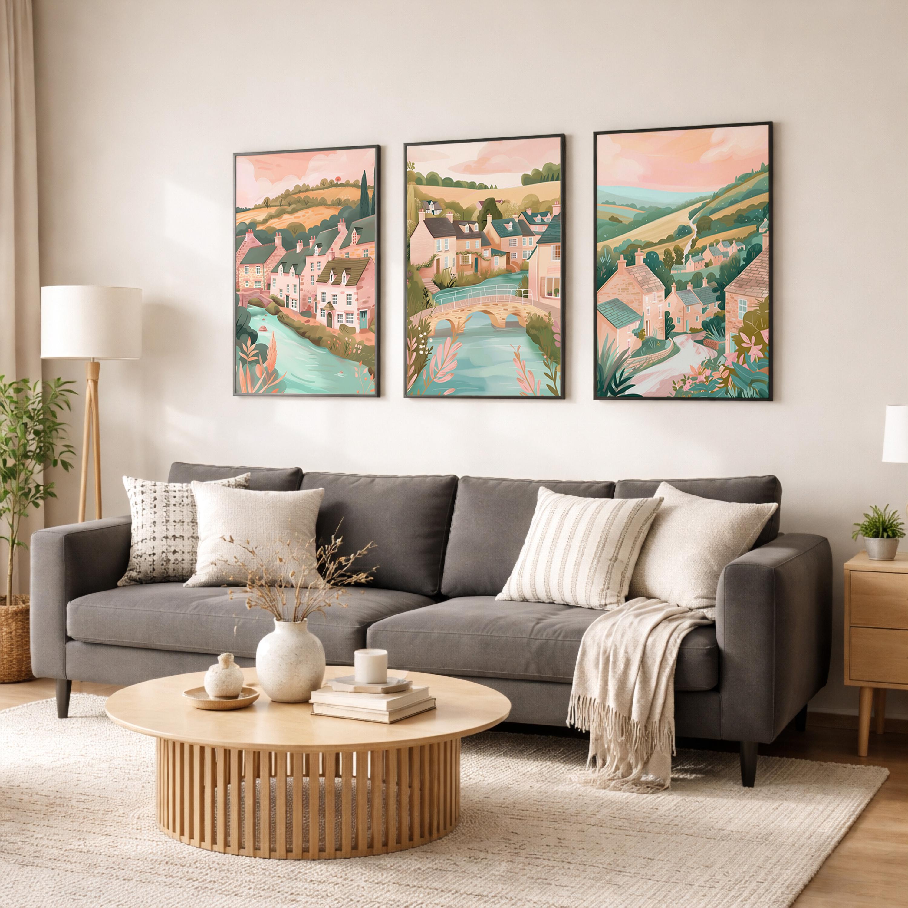 Set Of 3 Cotswolds Posters - Cotswold Village Wall Art Prints - Travel Wall Art