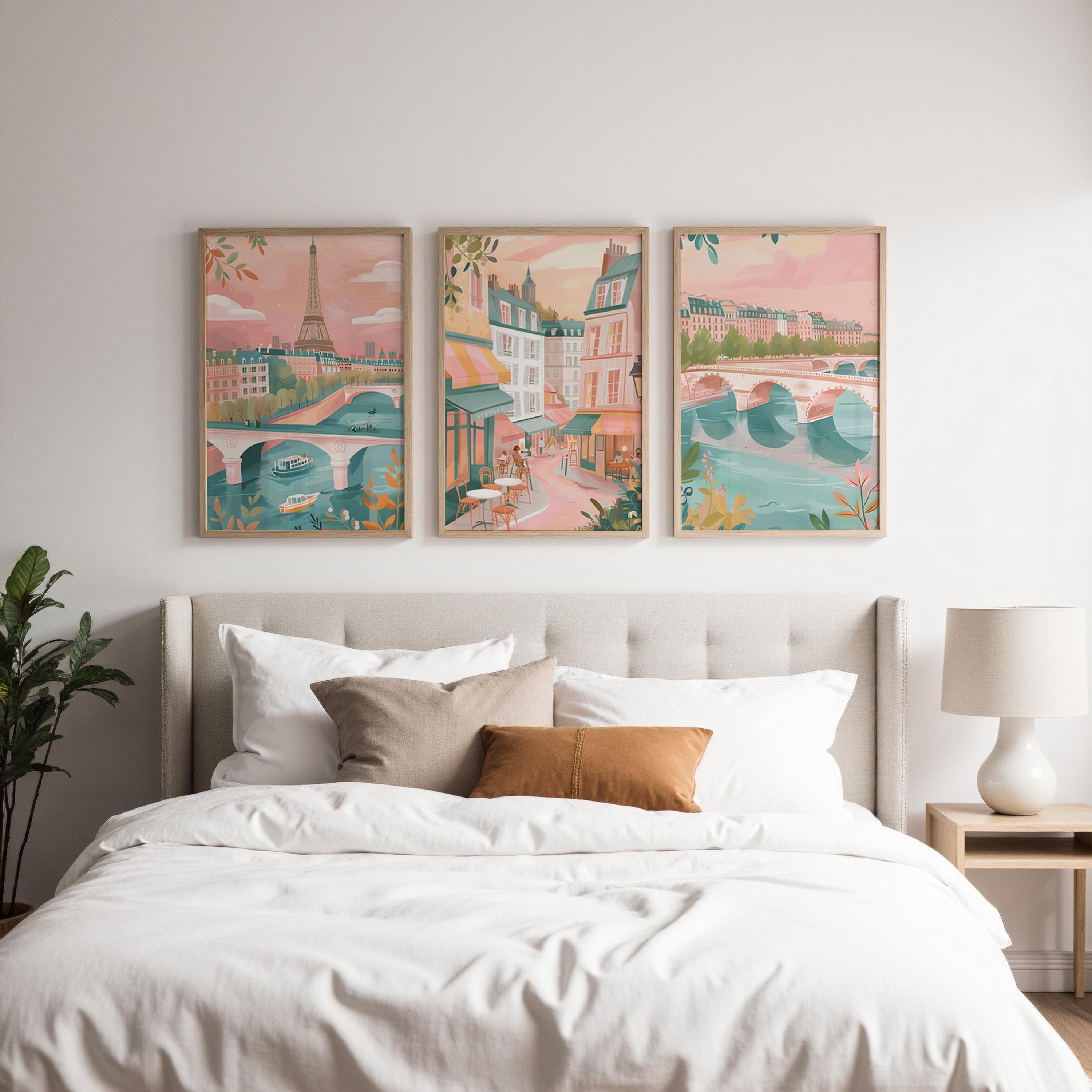 Paris Set Of 3 Posters - Paris Cityscape Wall Art Prints - Travel Wall Art