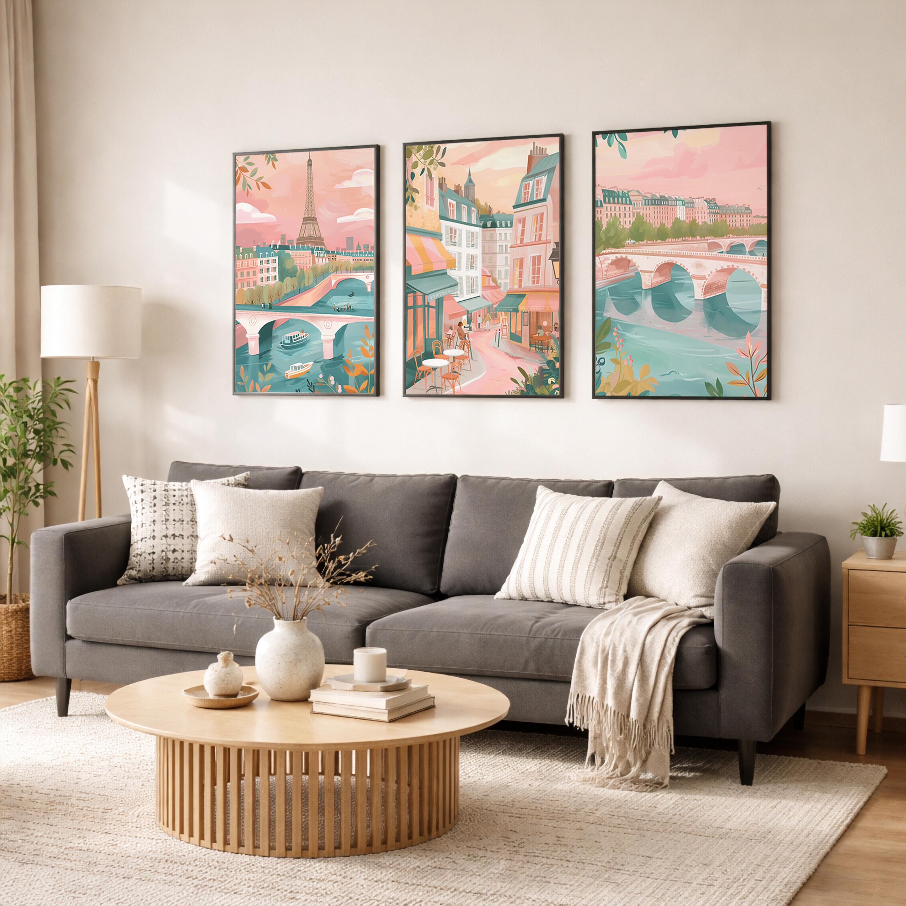 Paris Set Of 3 Posters - Paris Cityscape Wall Art Prints - Travel Wall Art