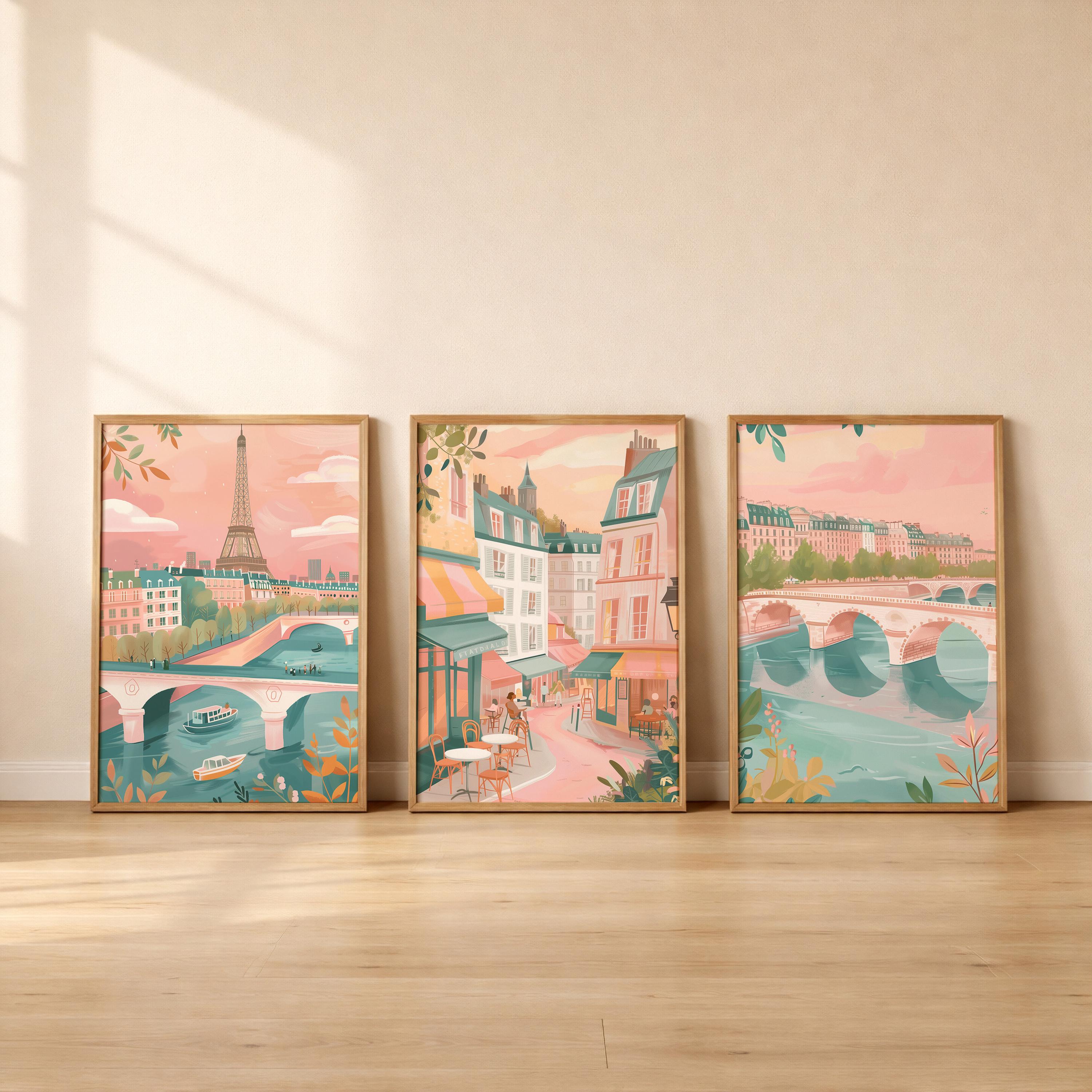 Paris Set Of 3 Posters - Paris Cityscape Wall Art Prints - Travel Wall Art