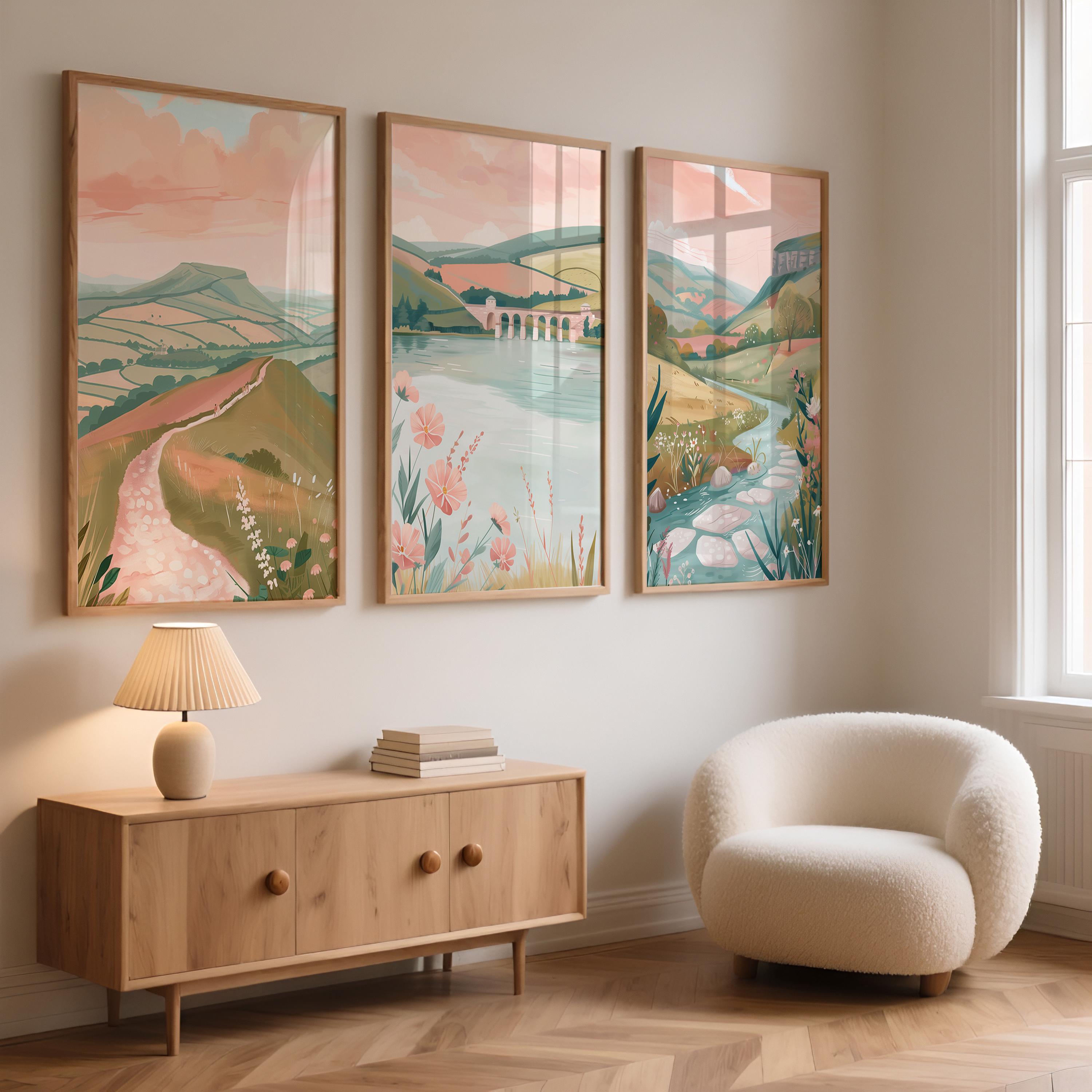 Peak District Set of 3 Posters - Minimalist Landscape Wall Art Set - Travel Wall Art