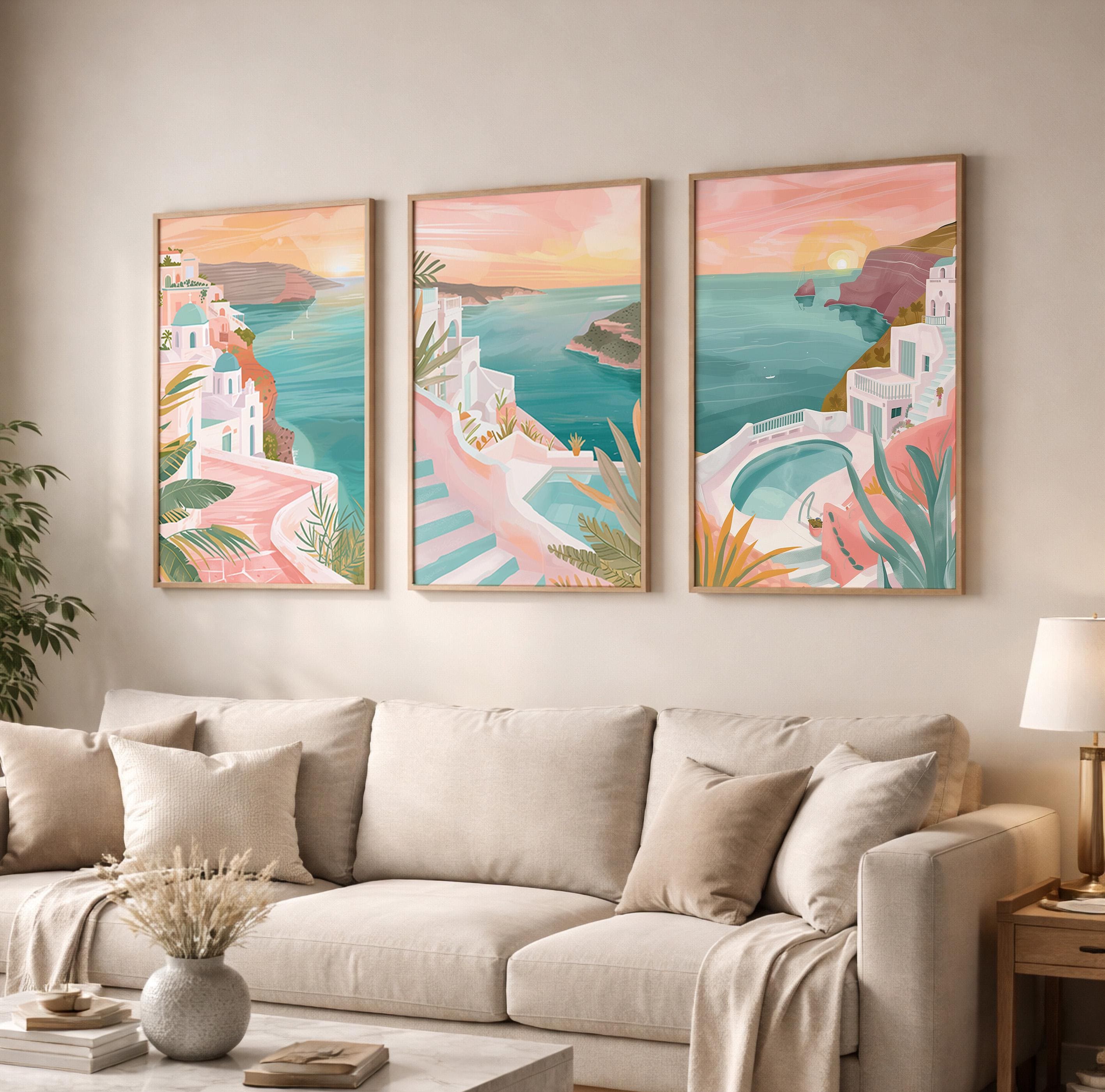 Santorini Set Of 3 Posters - Santorini Coastal Wall Art Prints - Travel Wall Art