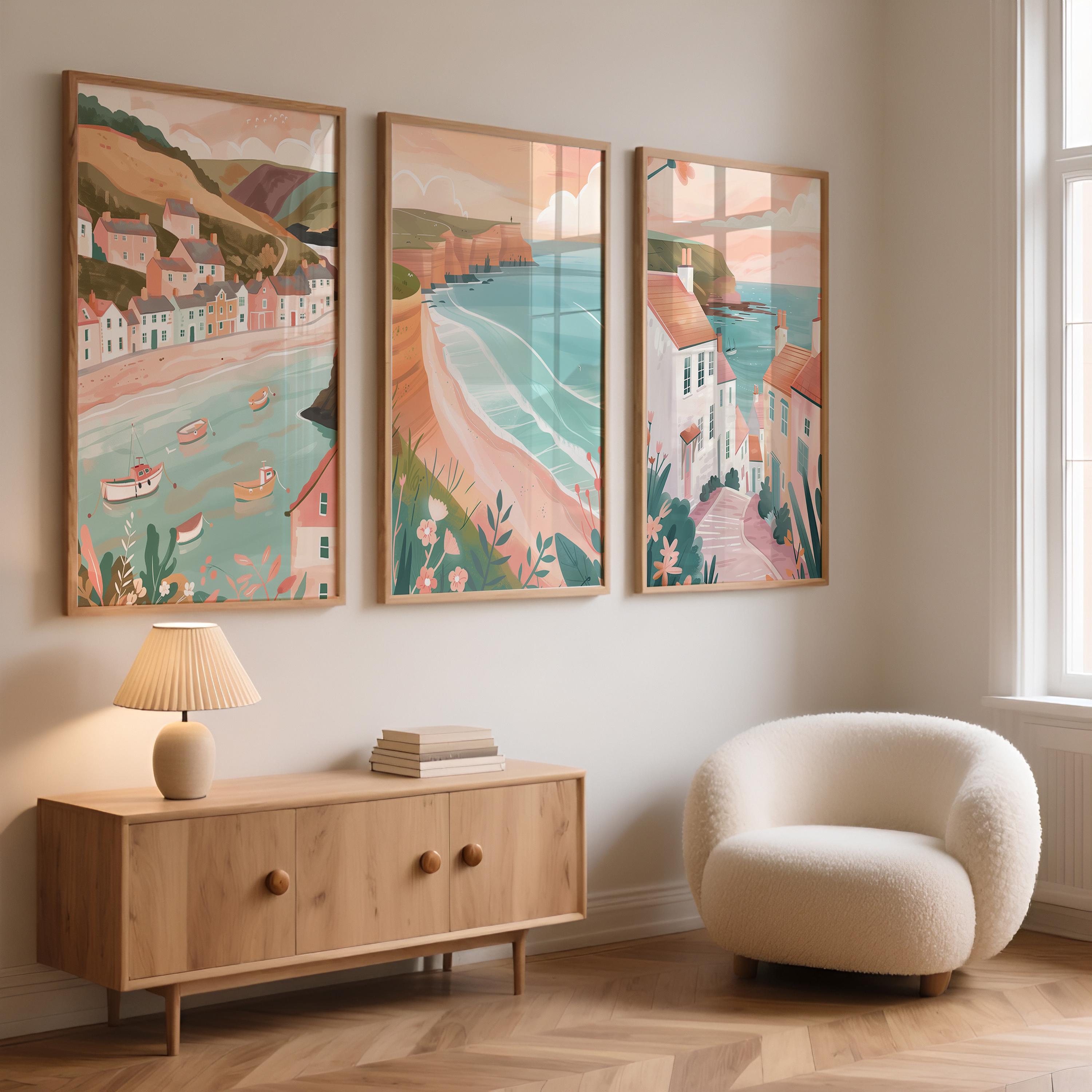 Whitby Set of 3 Posters - Minimalist Coastal Landscape Wall Art Set - Travel Wall Art