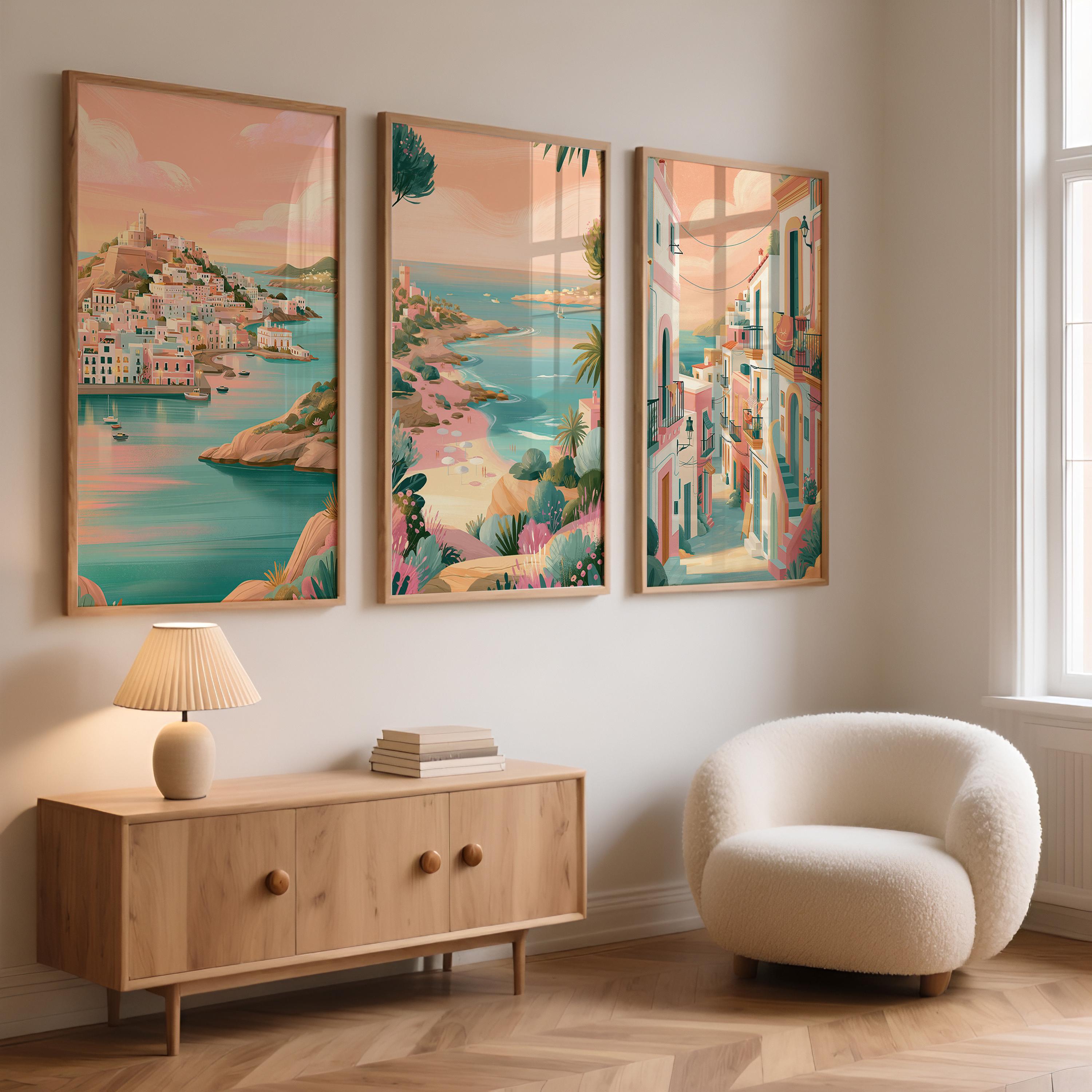 Ibiza Set Of 3 Travel Posters - Mediterranean Coastal Wall Art Prints - Travel Wall Art